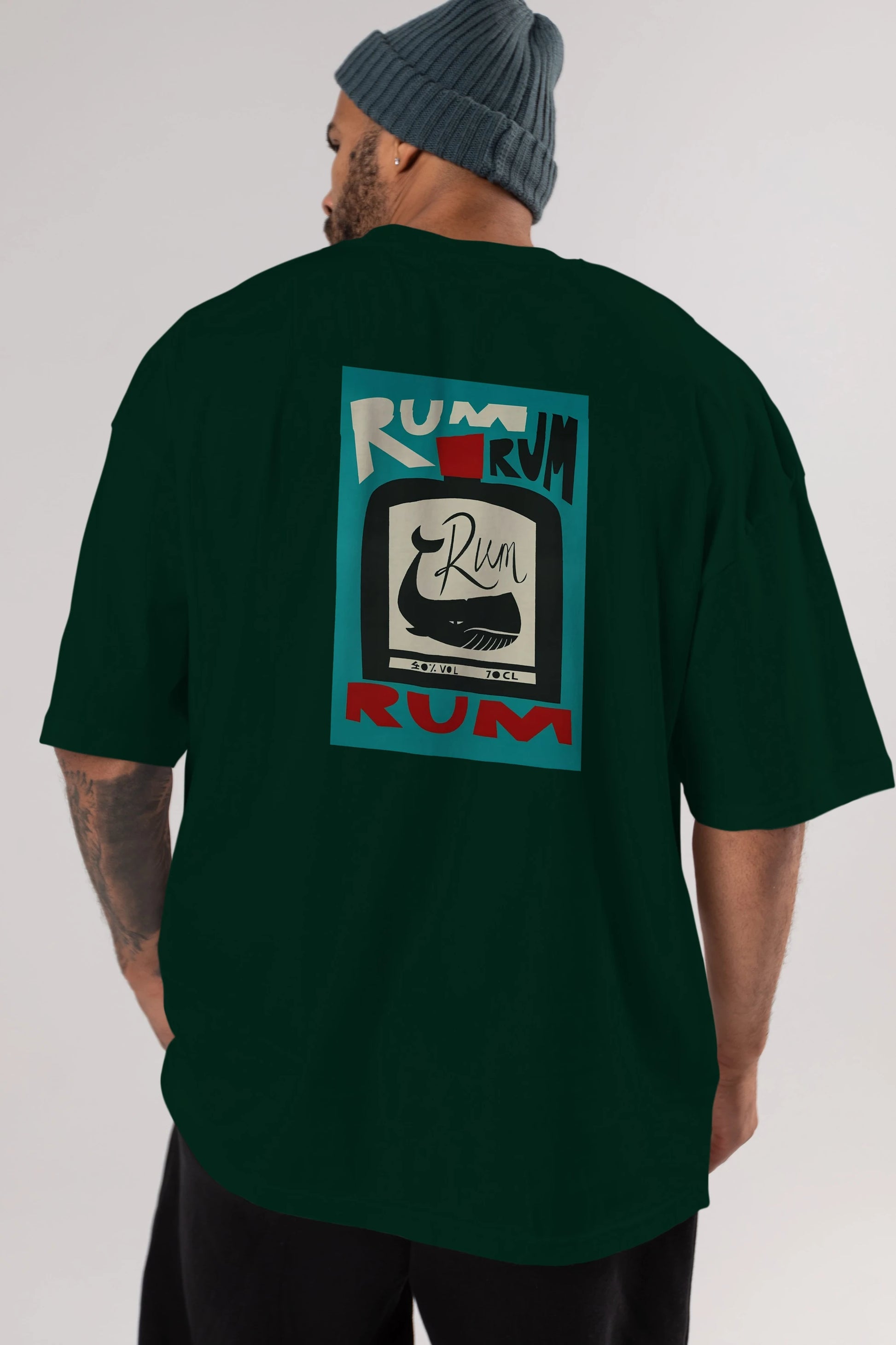 Rum Arka Baskılı Oversize t-shirt Erkek Kadın Unisex %100 Pamuk Bisiklet Yaka tişort