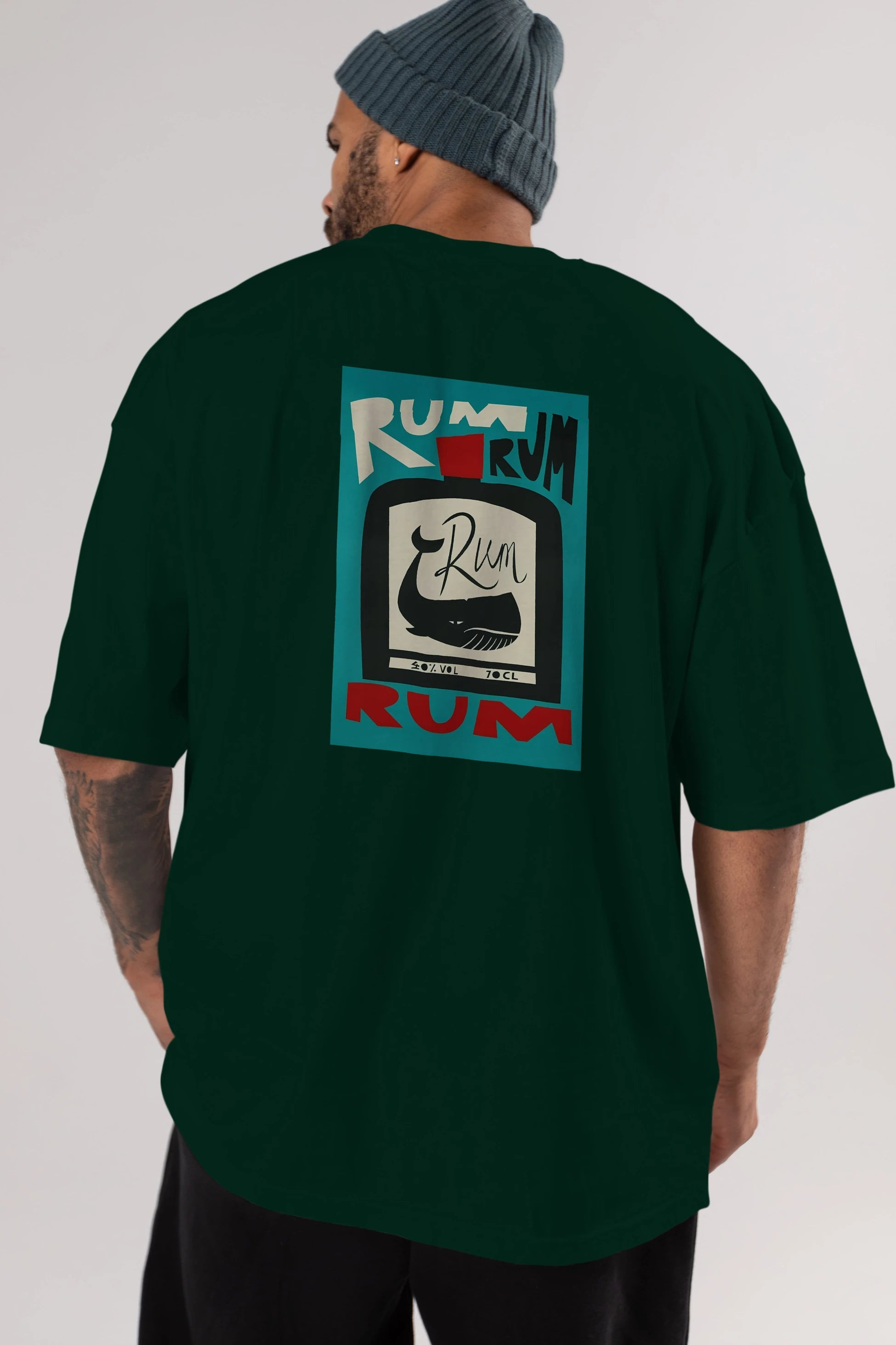 Rum Arka Baskılı Oversize t-shirt Erkek Kadın Unisex %100 Pamuk Bisiklet Yaka tişort