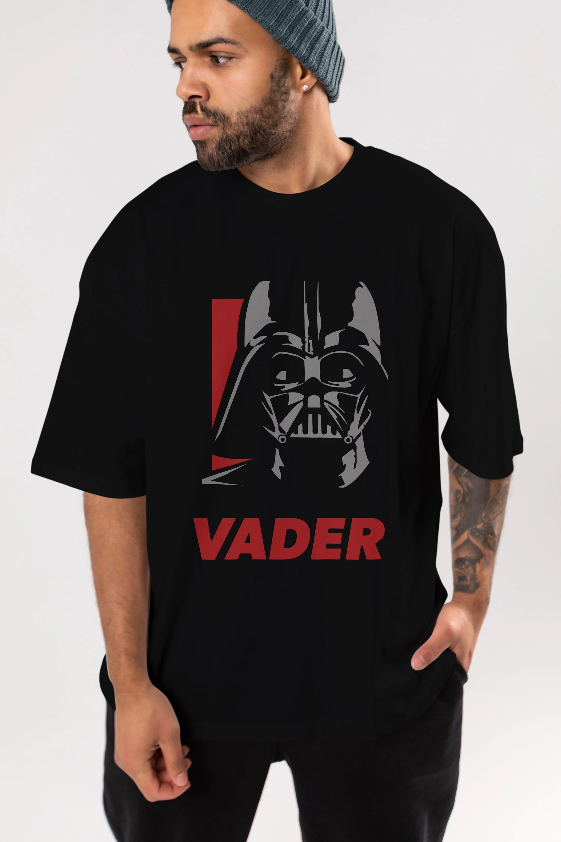 Darth Vader Ön Baskılı Oversize t-shirt Erkek Kadın Unisex %100 Pamuk Bisiklet Yaka tişort