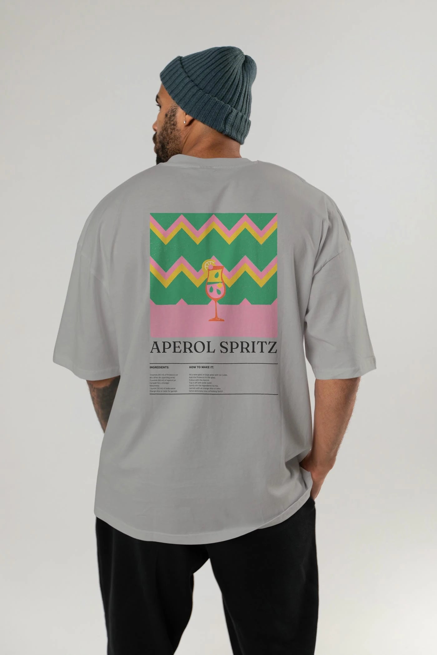 Aperol Spritz Kokteyl Serisi Arka Baskılı Oversize t-shirt Erkek Kadın %100 Pamuk Bisiklet Yaka tişort