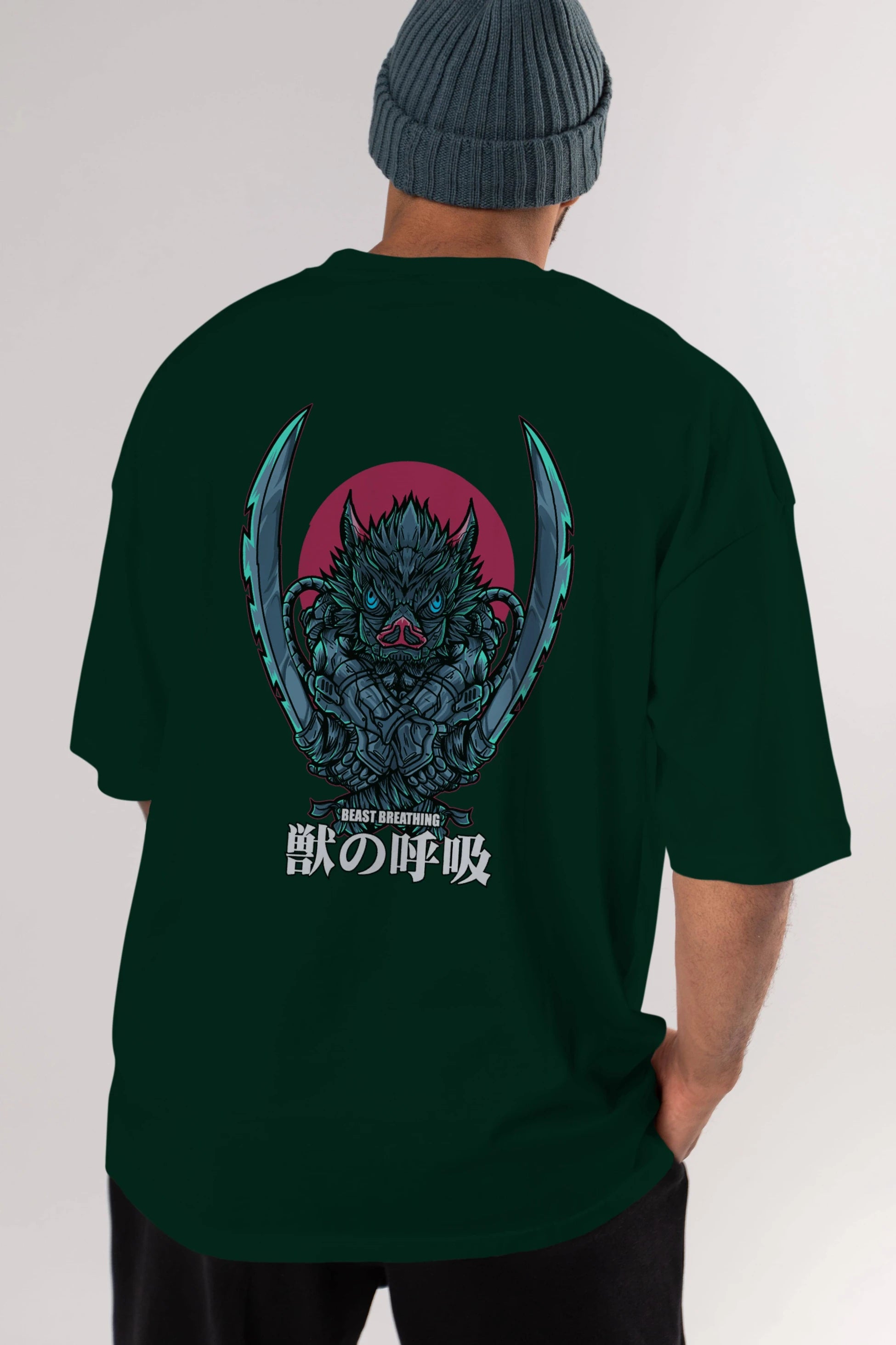 Inosuke DEMON SLAYER Anime Arka Baskılı Oversize t-shirt Erkek Kadın Unisex