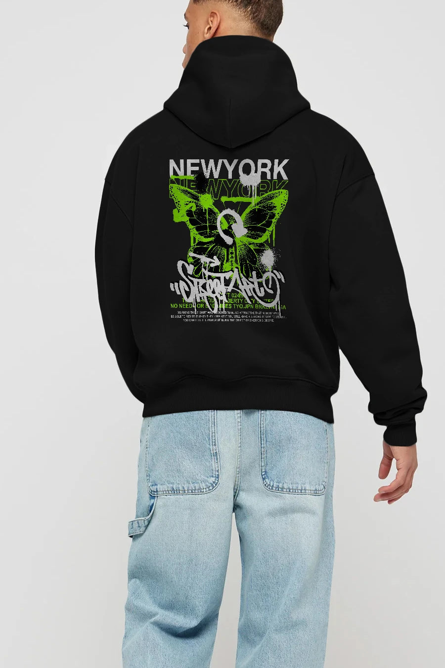 New York Street Style Arka Baskılı Hoodie Oversize Kapüşonlu Sweatshirt Erkek Kadın Unisex