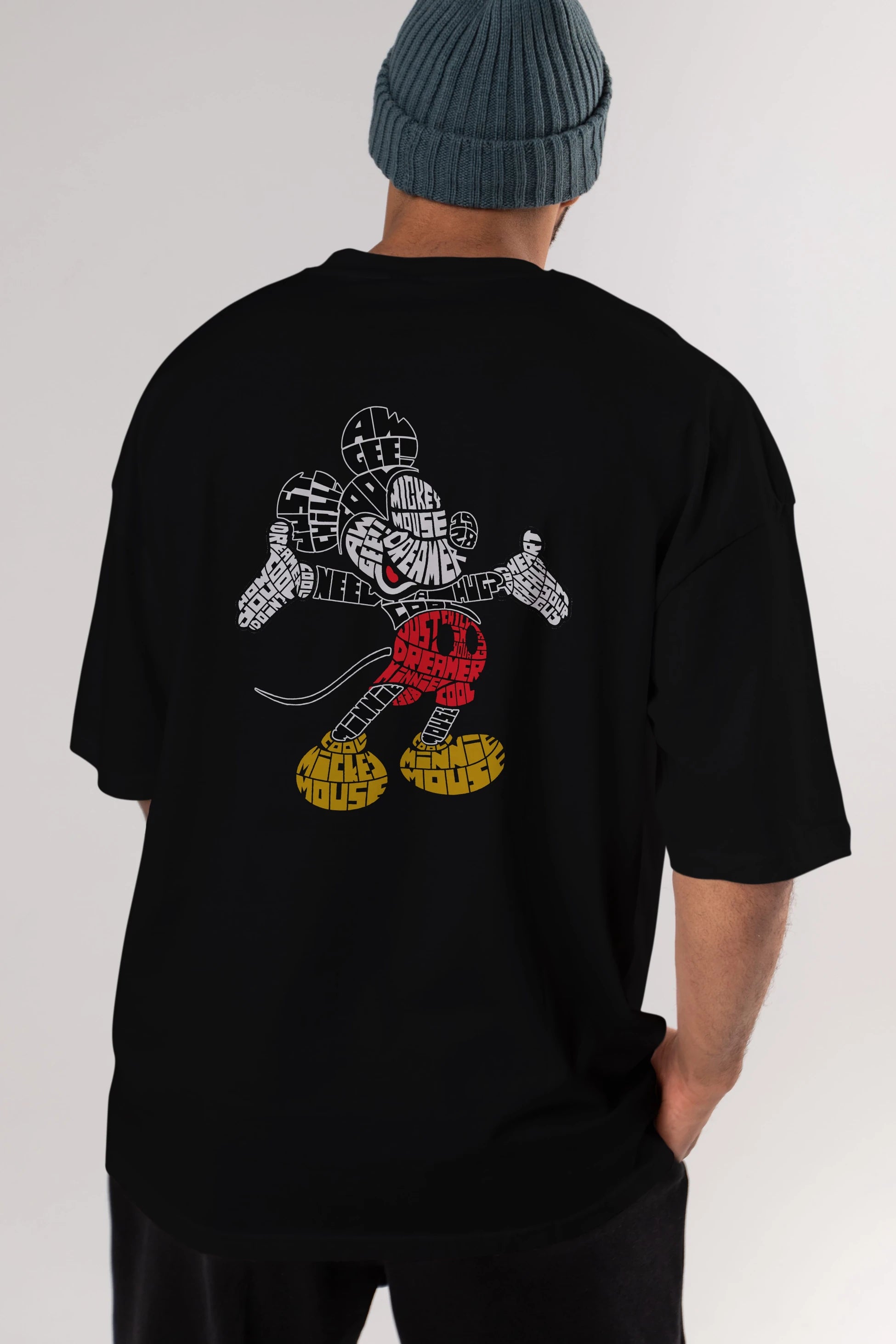 Mickey Arka Baskılı Oversize t-shirt %100 pamuk Erkek Kadın Unisex
