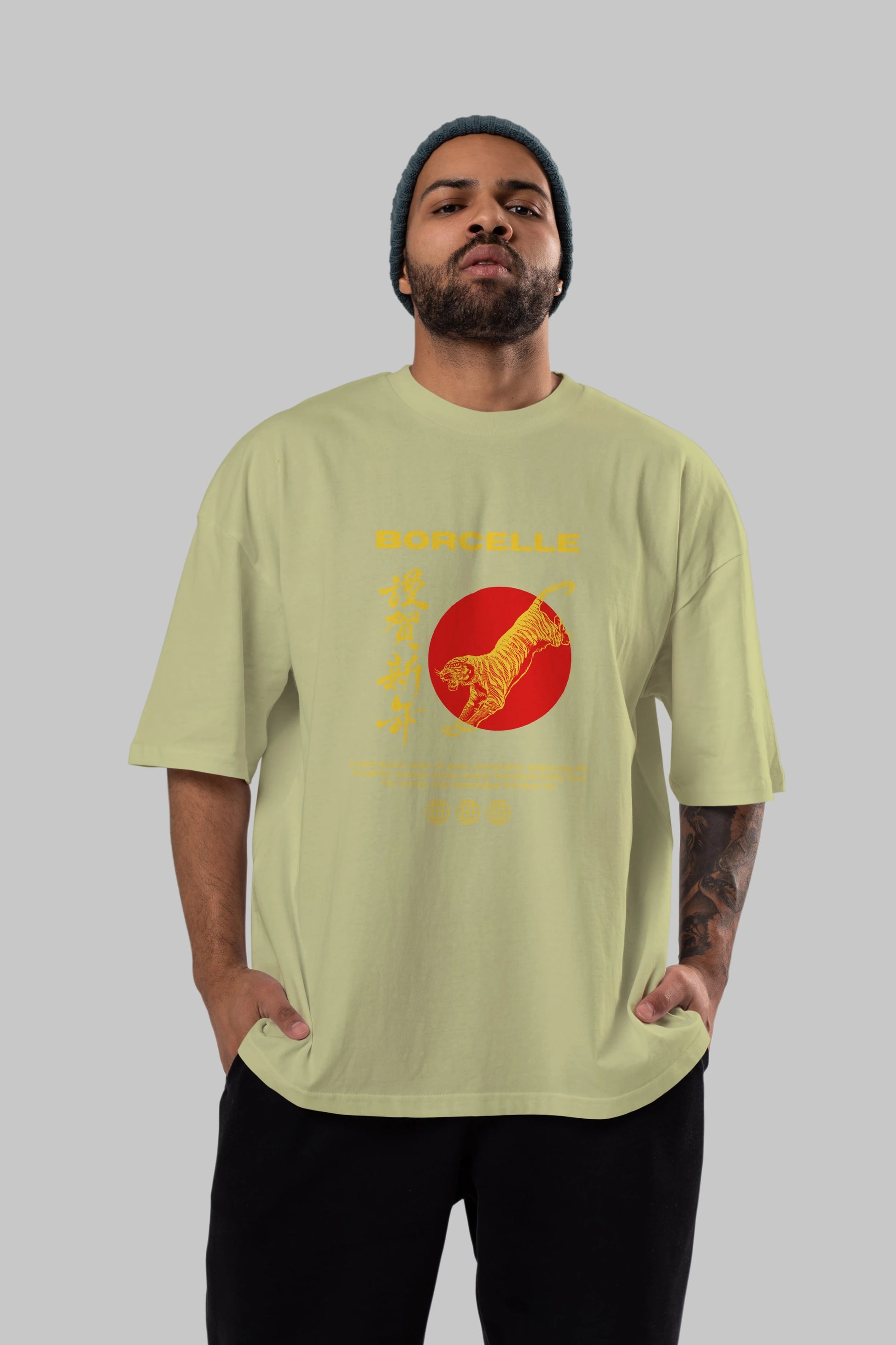 Borcelle Tiger Streetwear Ön Baskılı Oversize t-shirt Erkek Kadın Unisex