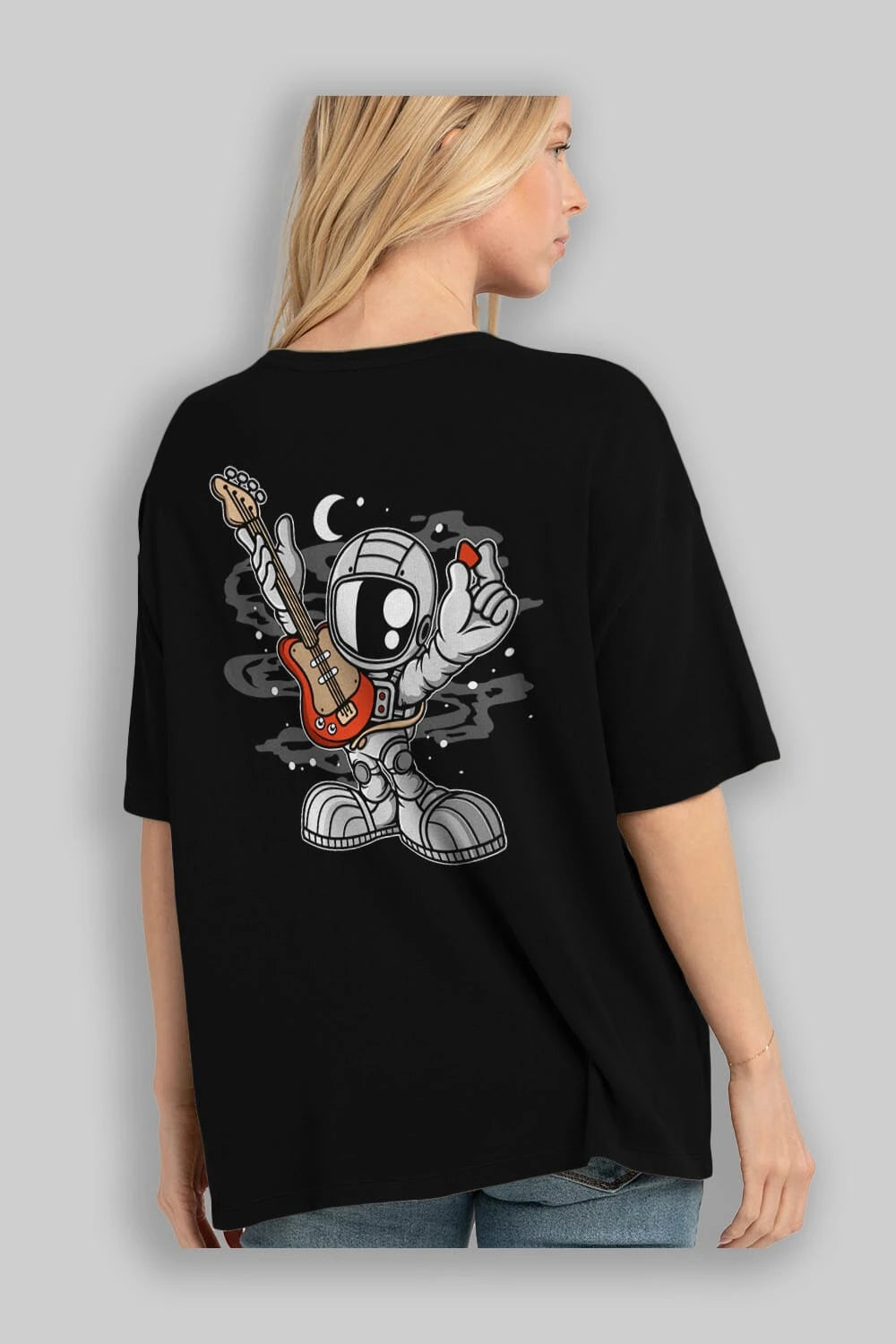 Astronaut Guitar Arka Baskılı Oversize t-shirt Erkek Kadın Unisex