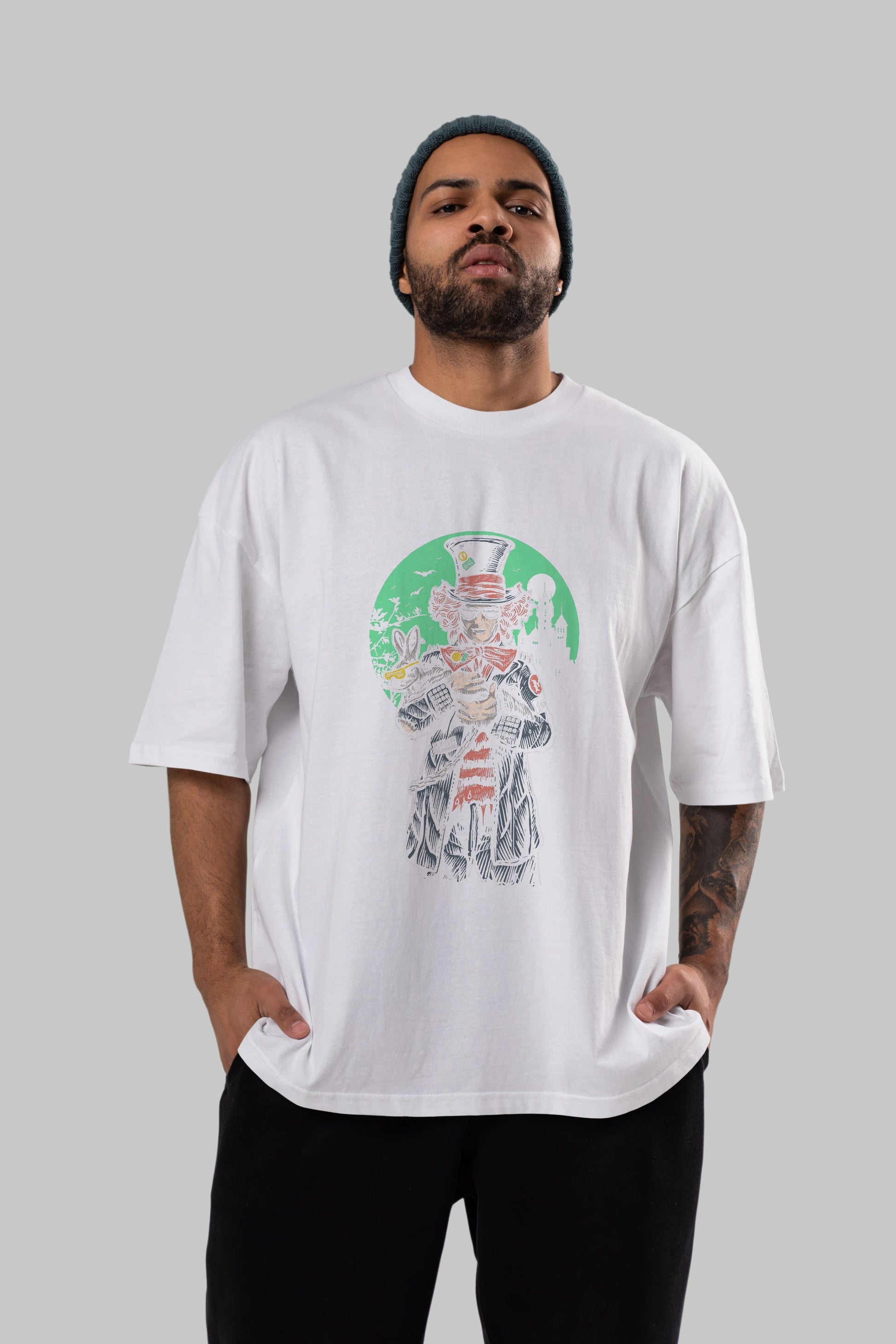 Mad Hatter Ön Baskılı Oversize t-shirt Erkek Kadın Unisex %100 Pamuk tişort