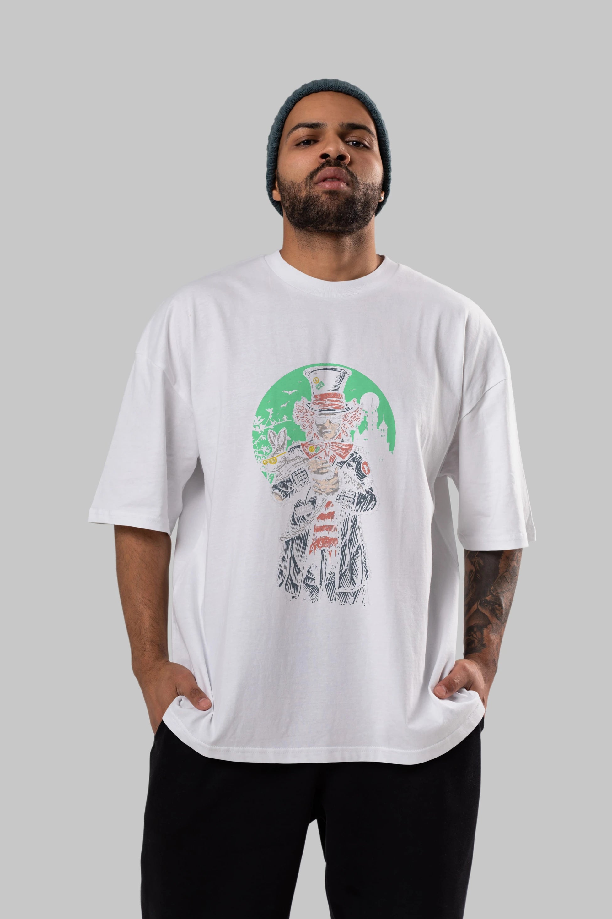Mad Hatter Ön Baskılı Oversize t-shirt Erkek Kadın Unisex %100 Pamuk tişort