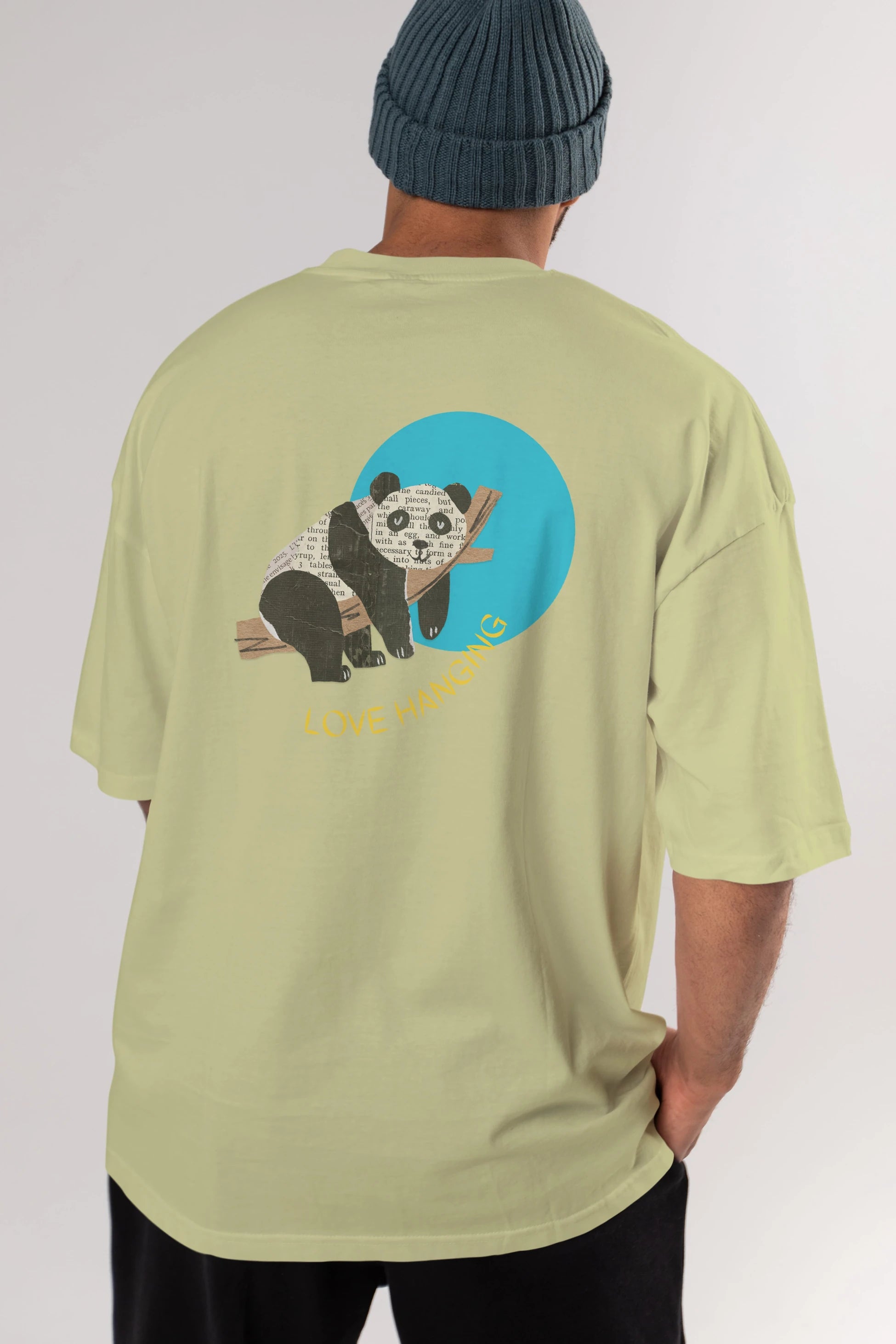 Panda Love Hanging Arka Baskılı Oversize t-shirt Erkek Kadın Unisex