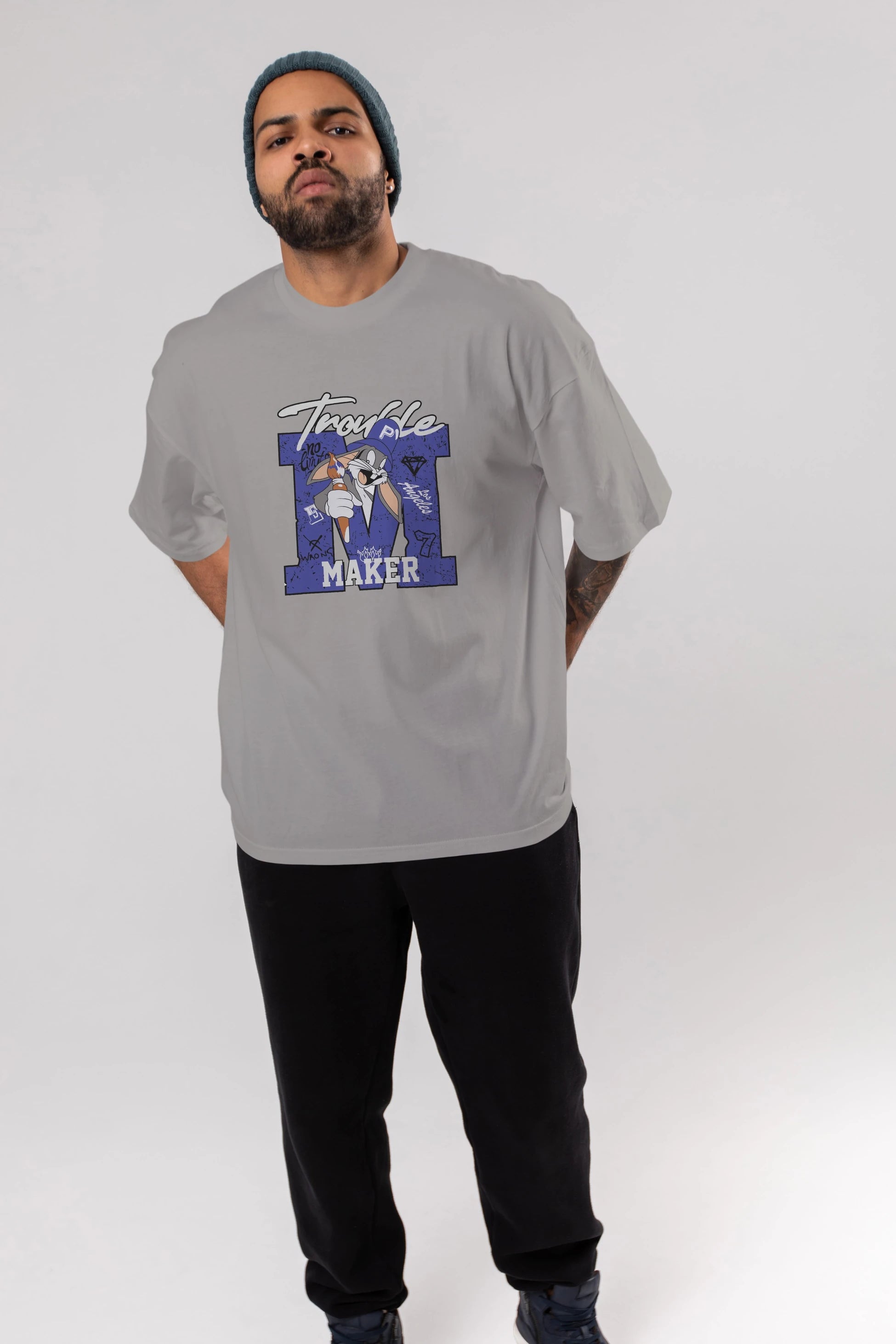 Bugs Bunny Ön Baskılı Oversize t-shirt Erkek Kadın Unisex %100 Pamuk Bisiklet Yaka tişort