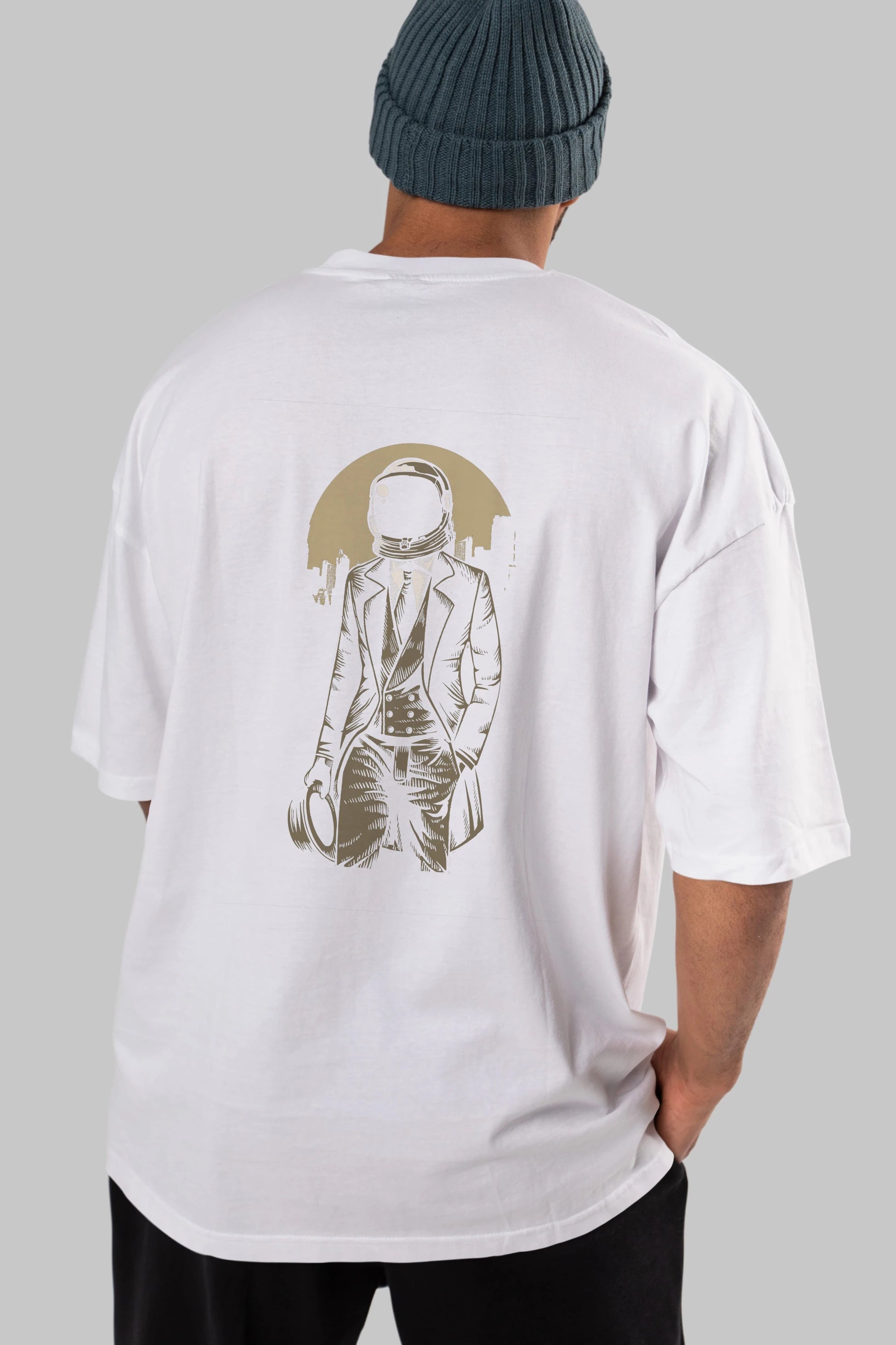 Classic Astronaut Arka Baskılı Oversize t-shirt Erkek Kadın Unisex %100 Pamuk