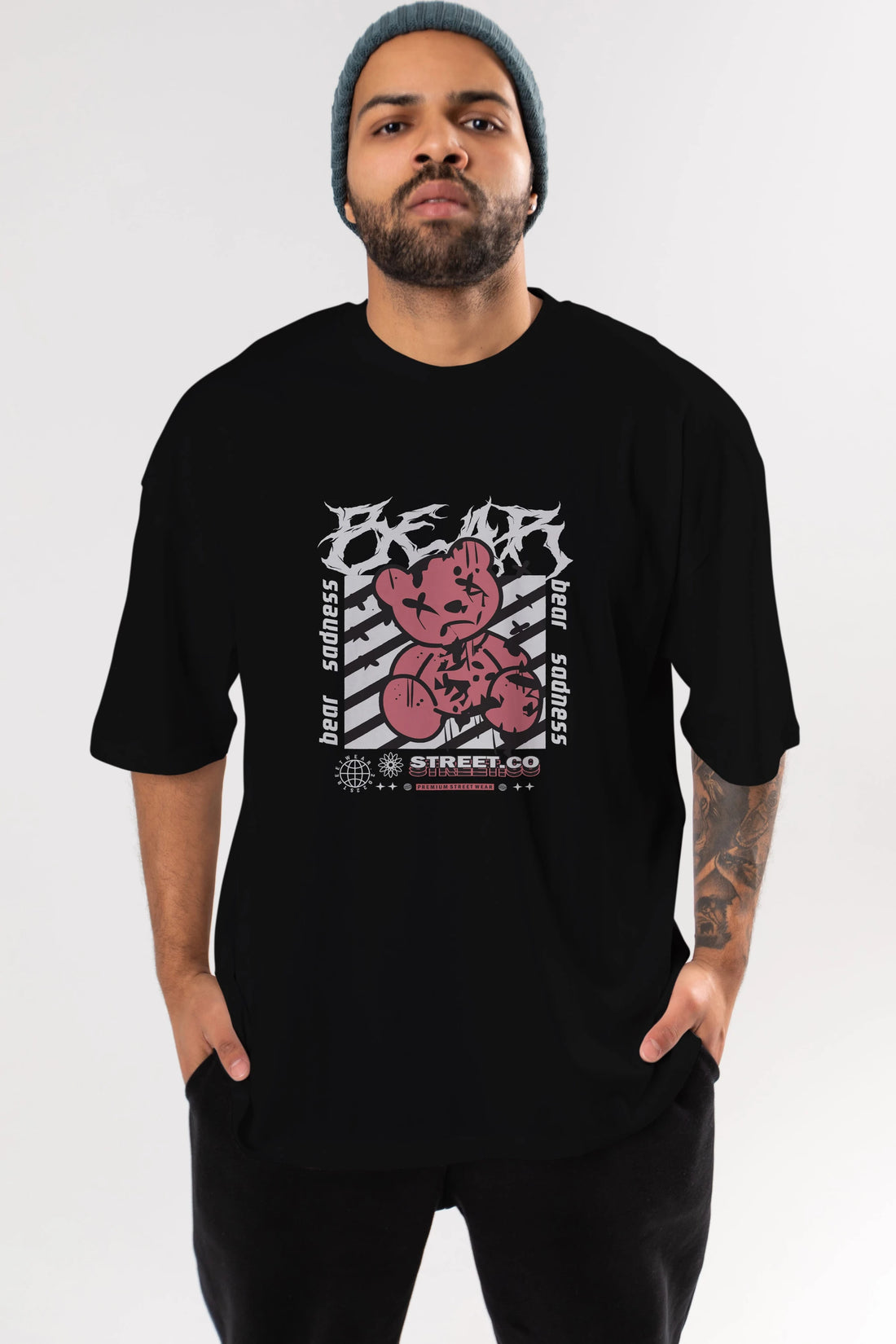 Bear Sadness Ön Baskılı Oversize t-shirt Erkek Kadın Unisex