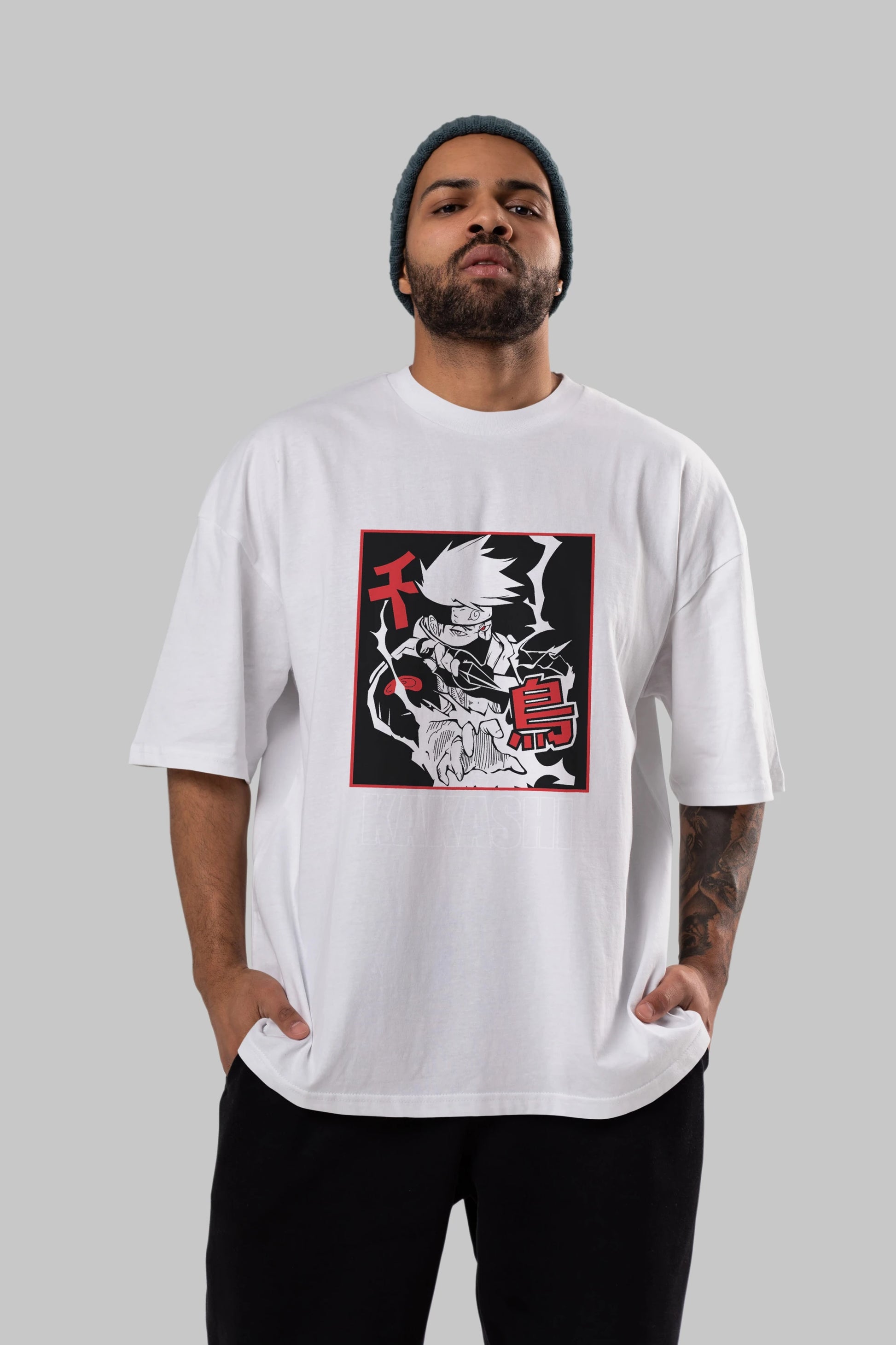 KAKASHI HATAKE NARUTO Anime Ön Baskılı Oversize t-shirt %100 pamuk Erkek Kadın Unisex