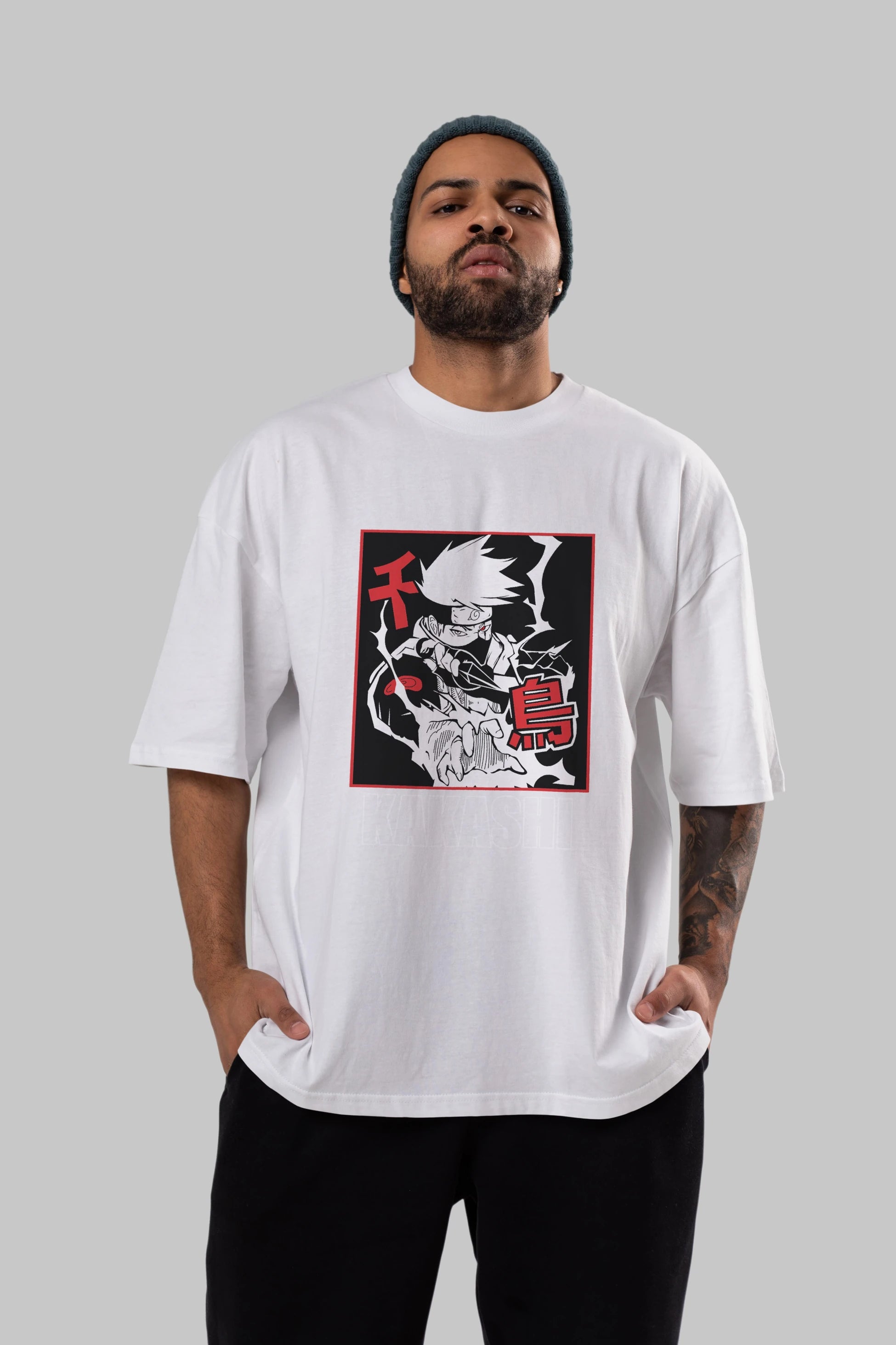 KAKASHI HATAKE NARUTO Anime Ön Baskılı Oversize t-shirt %100 pamuk Erkek Kadın Unisex