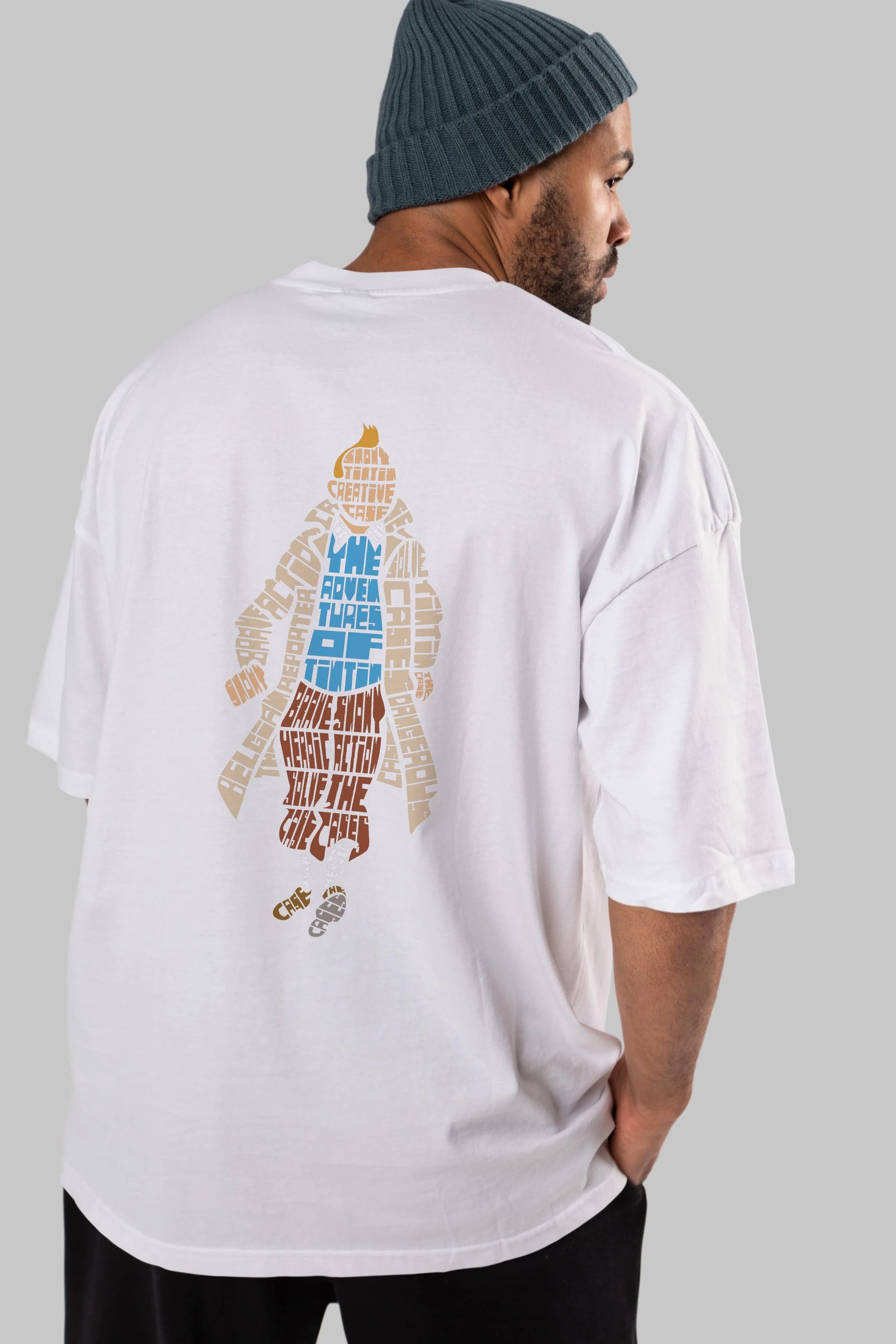 Tin Tin Arka Baskılı Oversize t-shirt %100 pamuk Erkek Kadın Unisex