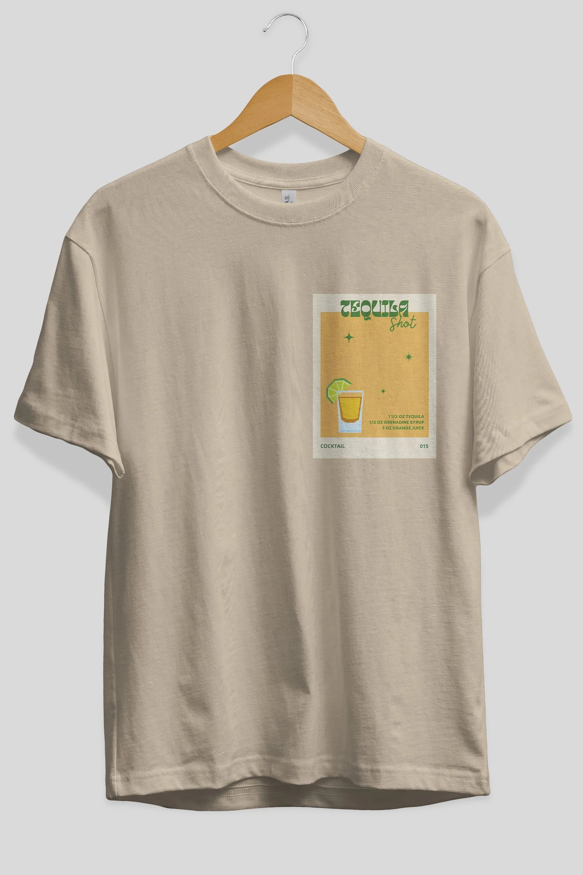 Tequila Shot 2 Ön Sol Baskılı Oversize t-shirt Erkek Kadın Unisex %100 Pamuk Bisiklet Yaka tişort