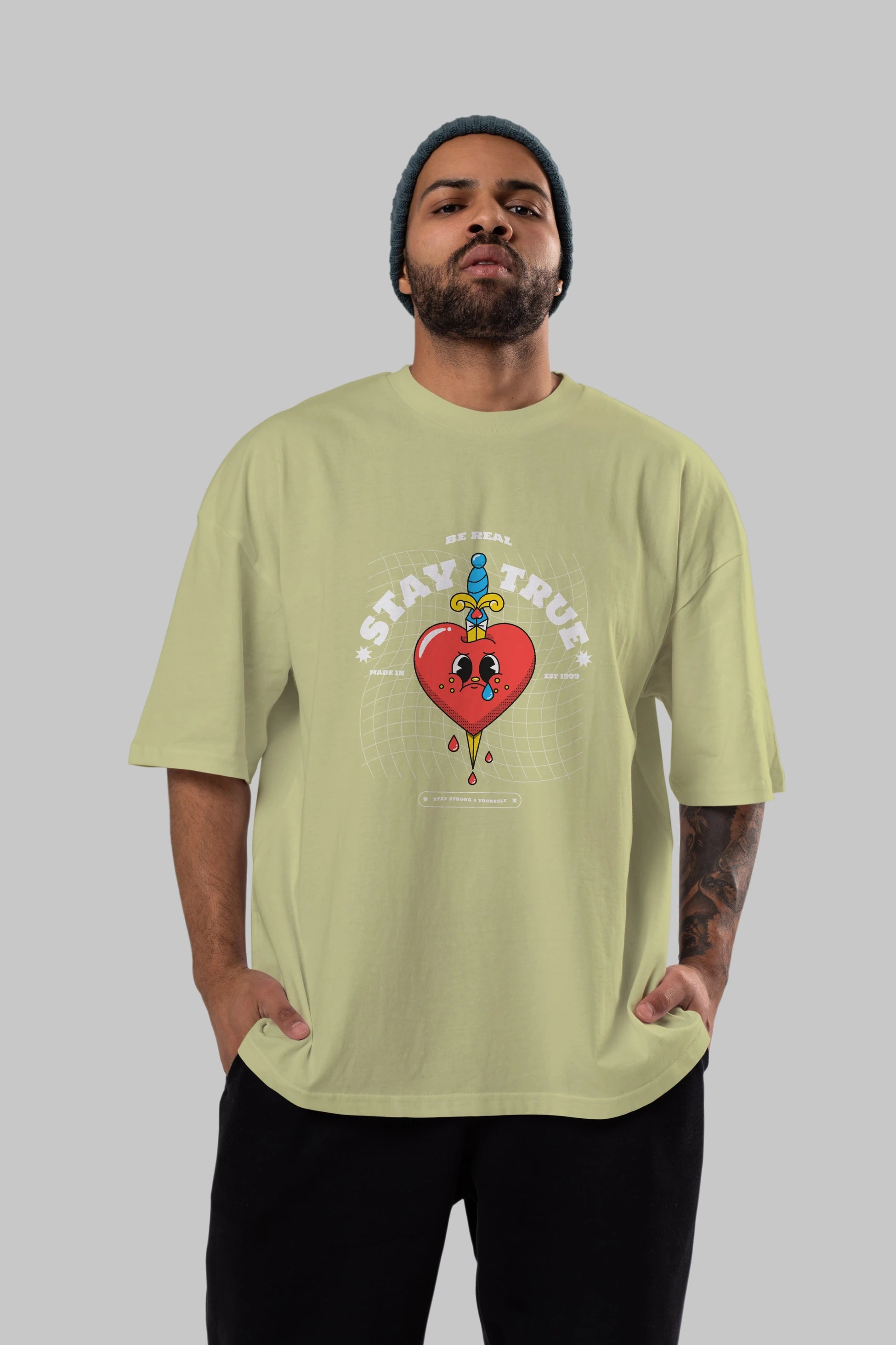 Stay True Ön Baskılı Oversize t-shirt Erkek Kadın Unisex
