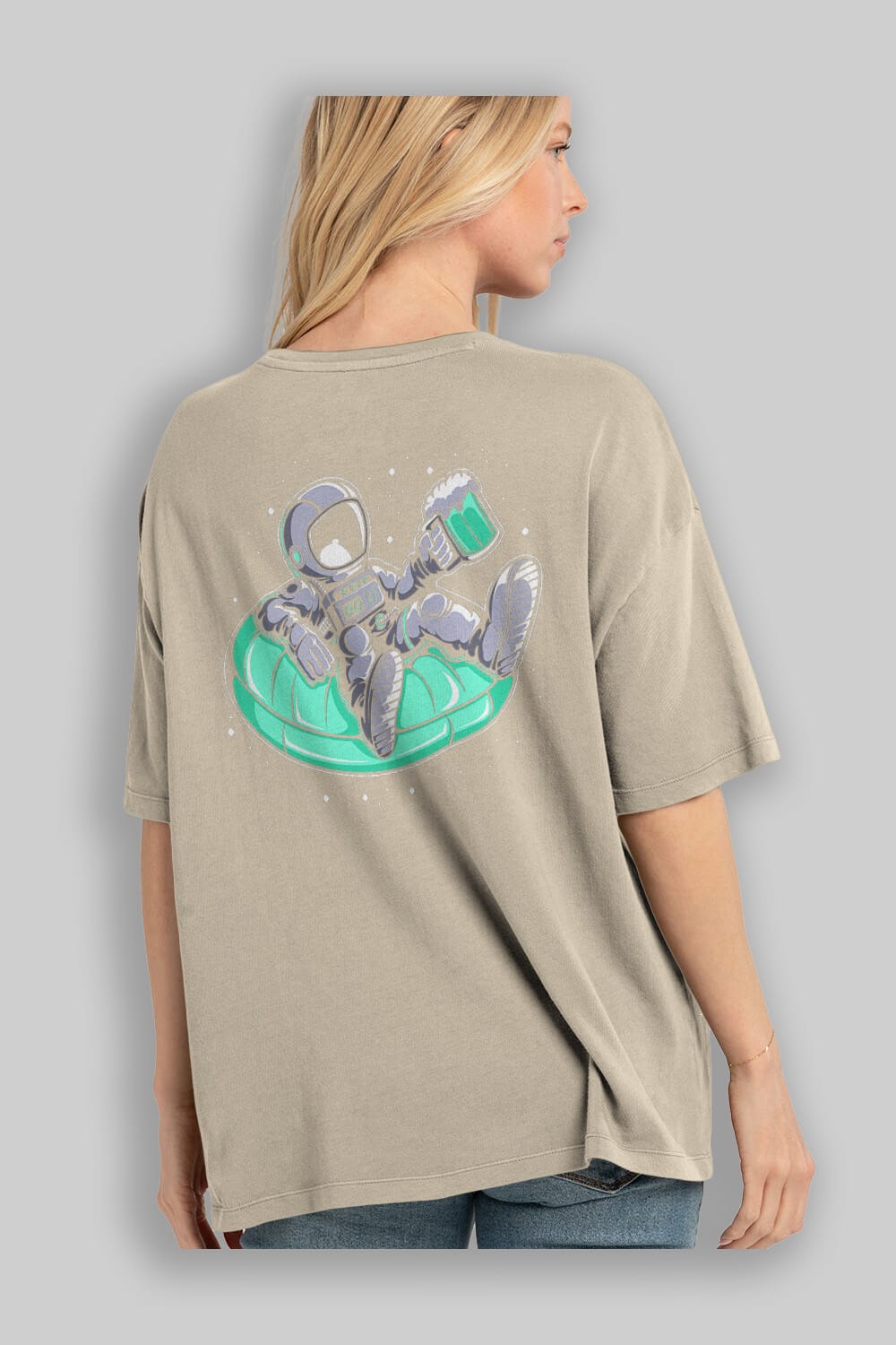 Astronaut Pool Float Arka Baskılı Oversize t-shirt Erkek Kadın Unisex