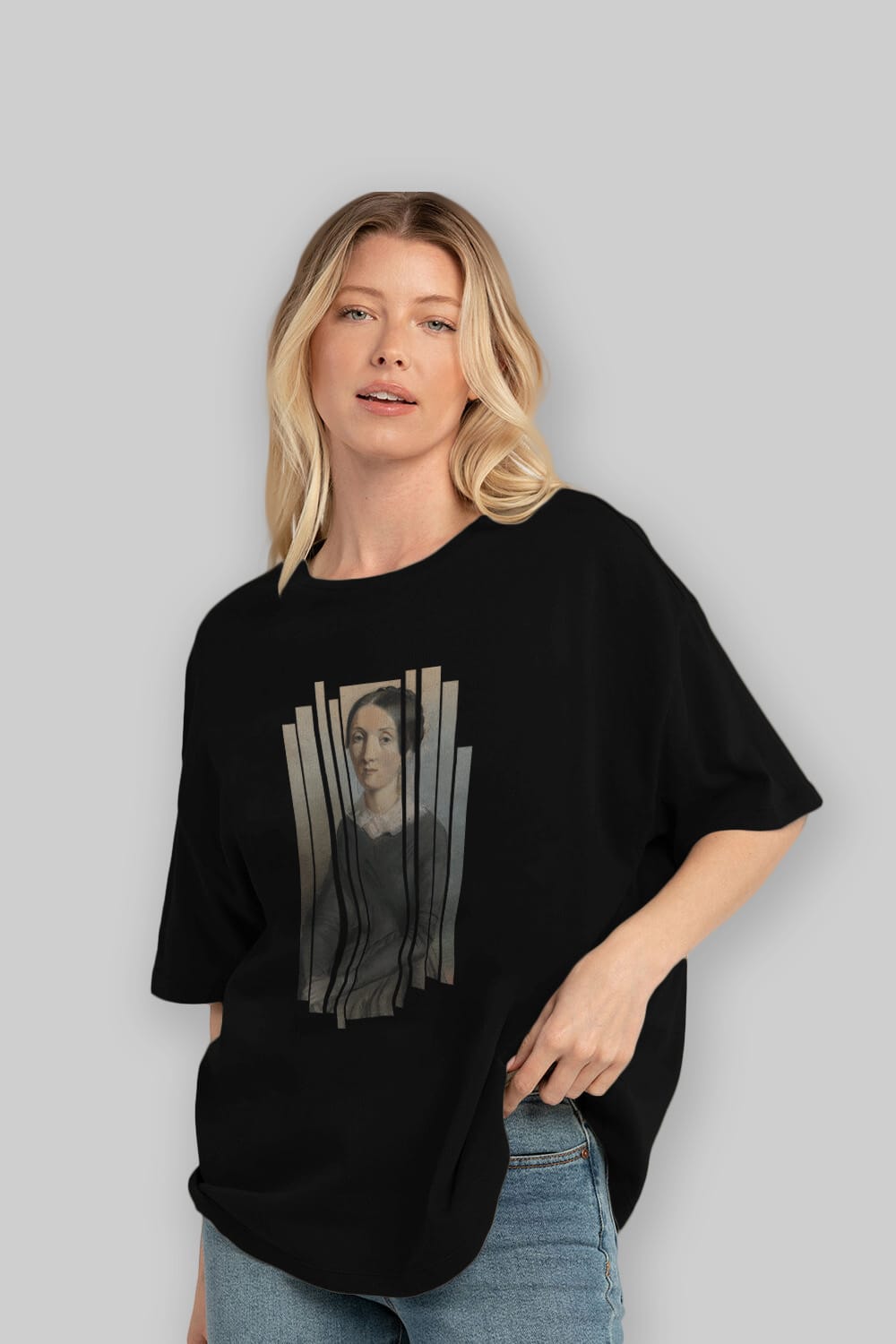 Retro Portre Ön Baskılı Oversize t-shirt Erkek Kadın Unisex