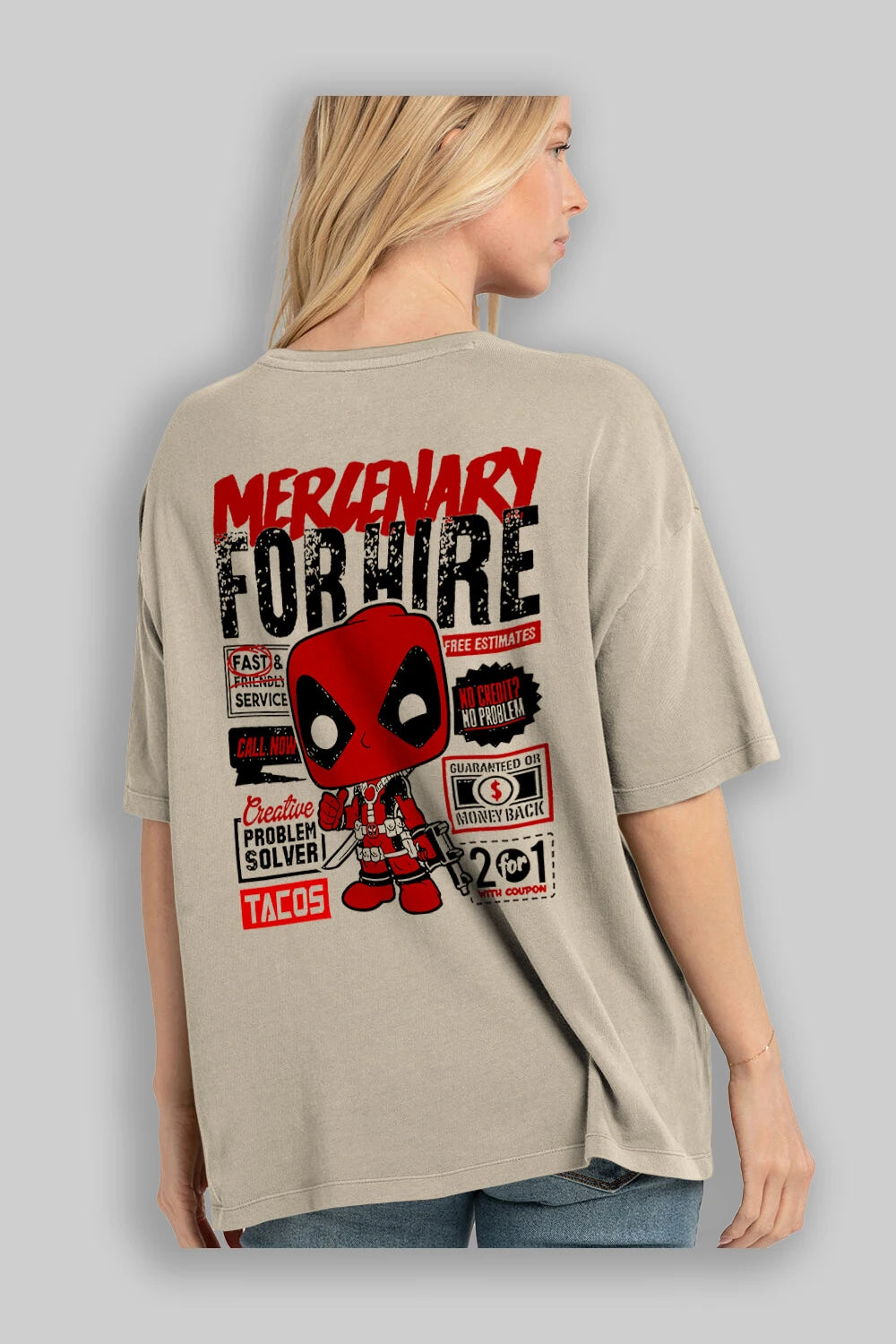 Deadpool (18) Arka Baskılı Oversize t-shirt Erkek Kadın Unisex %100 Pamuk Bisiklet Yaka tişort