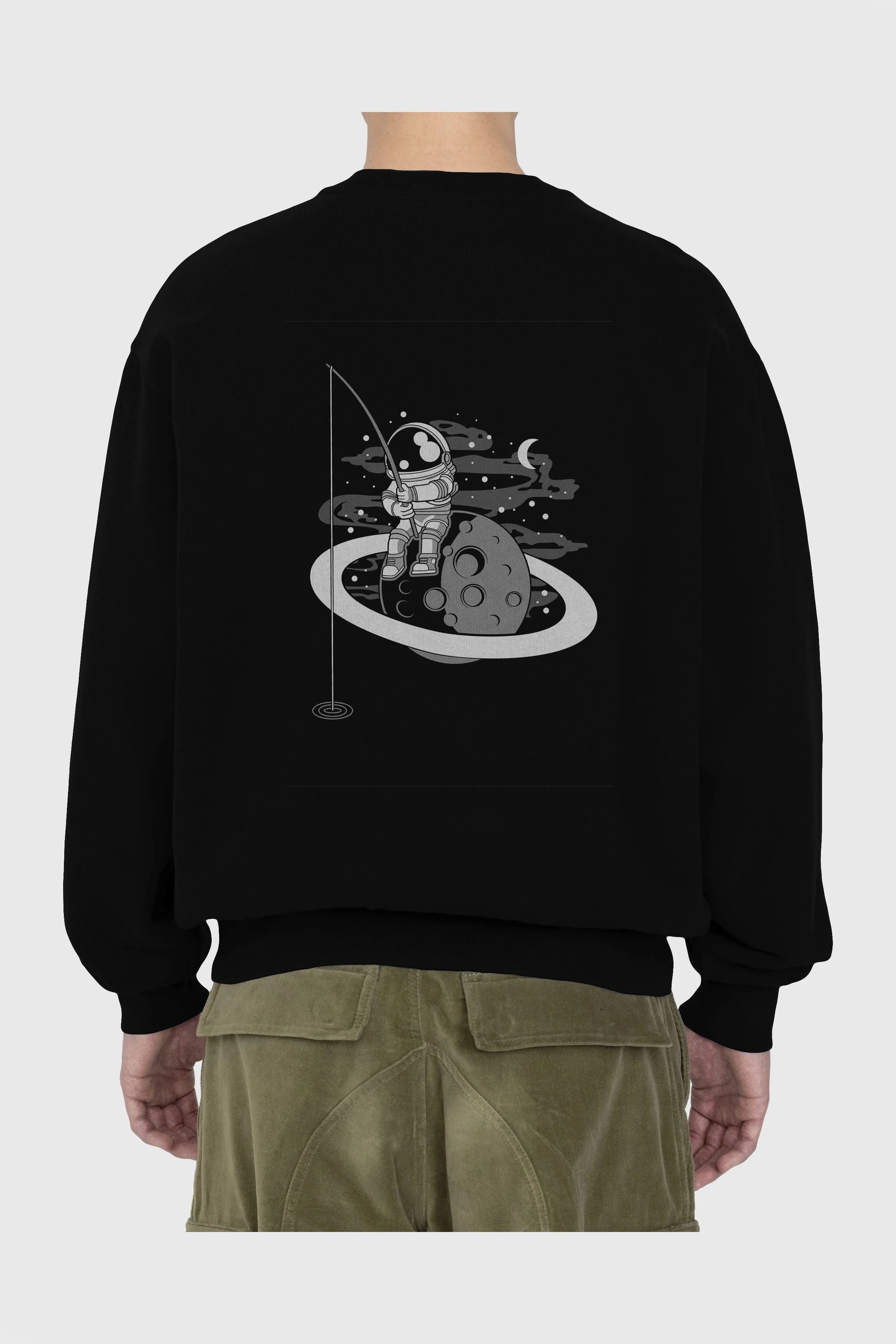 Astronaut  Fishing Arka Baskılı Oversize Sweatshirt Erkek Kadın Unisex