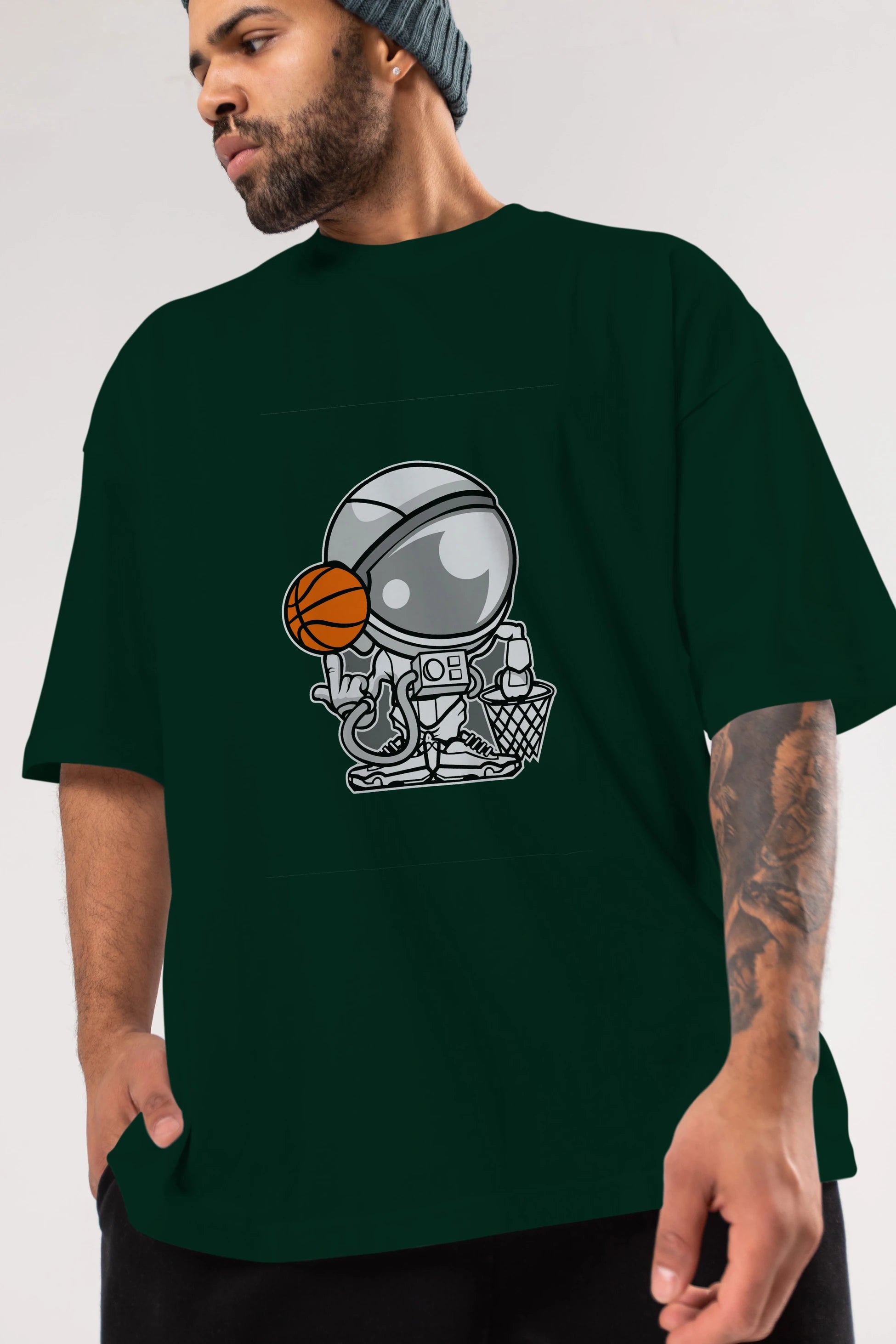 Astronaut Basketball Ön Baskılı Oversize t-shirt Erkek Kadın Unisex %100 Pamuk tişort