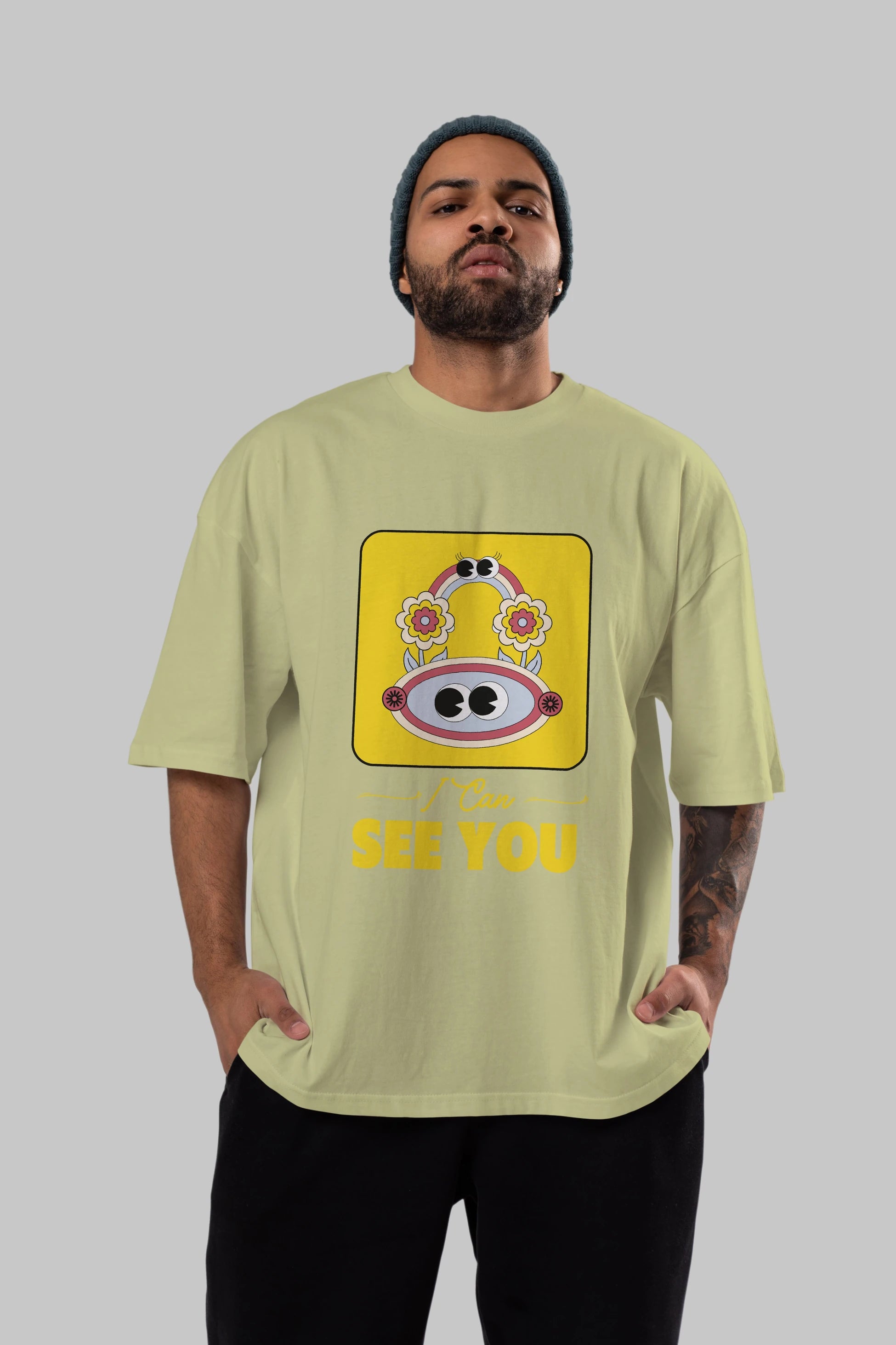 I Can See You Yazılı Ön Baskılı Oversize t-shirt Erkek Kadın Unisex