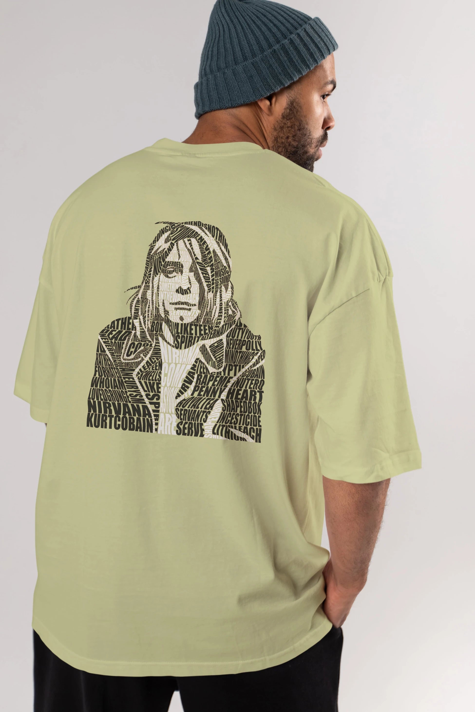 Kurt Cobain Calligram Arka Baskılı Oversize t-shirt %100 pamuk Erkek Kadın Unisex