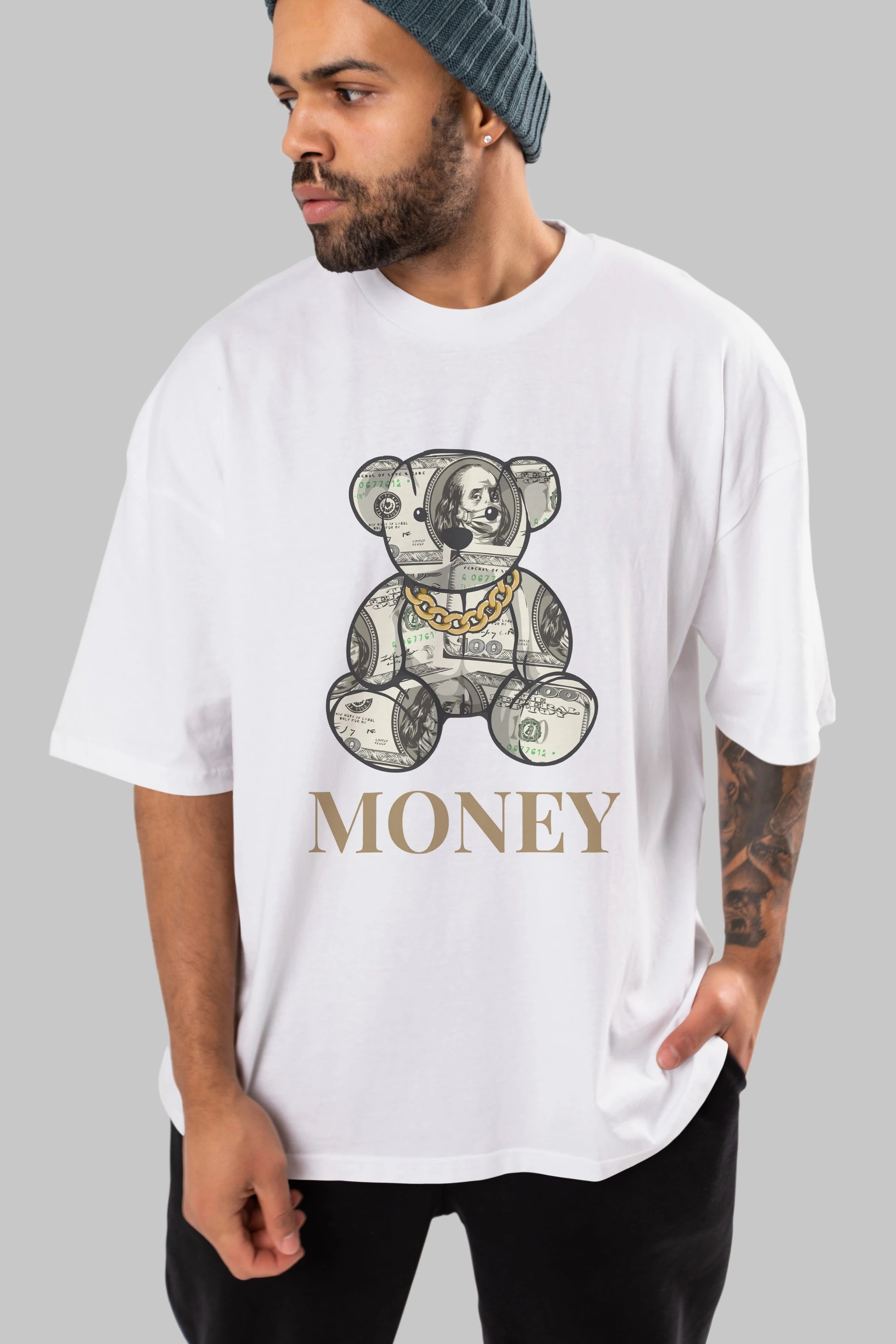 Teddy Bear Money Ön Baskılı Oversize t-shirt Erkek Kadın Unisex