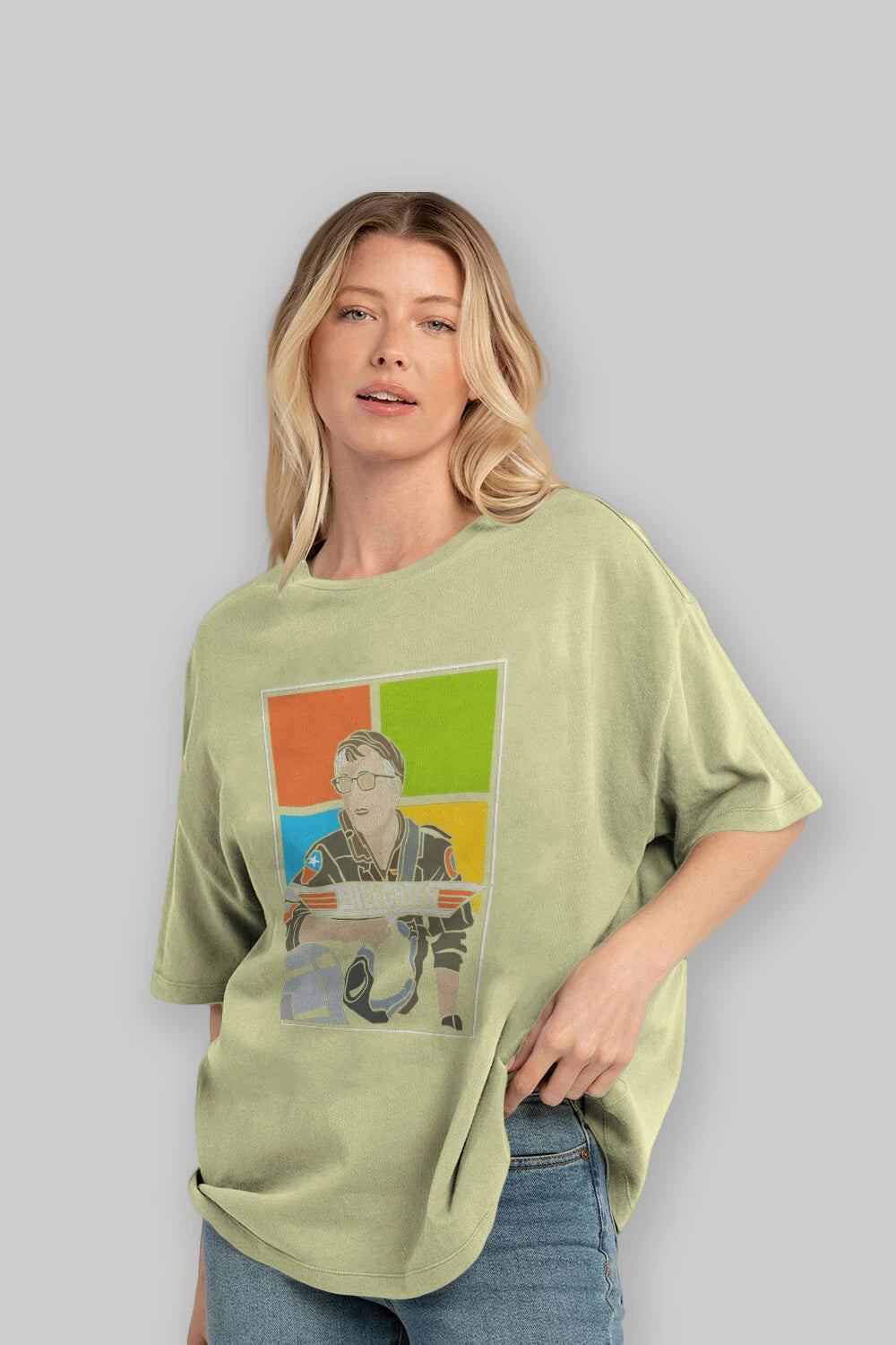 Bill Gates Top Gun Ön Baskılı Oversize t-shirt Erkek Kadın Unisex %100 Pamuk tişort