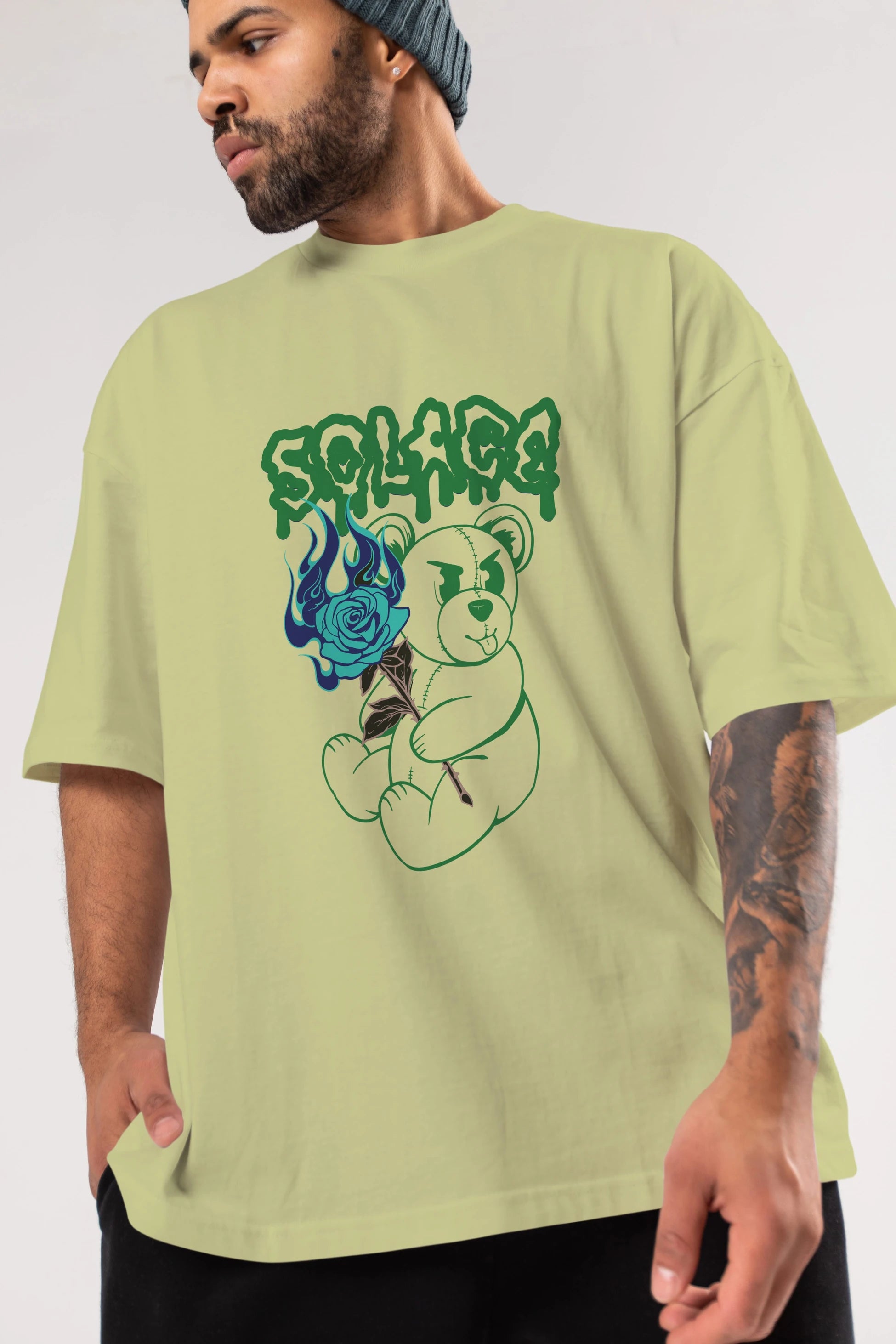 Solage Bear Ön Baskılı Oversize t-shirt Erkek Kadın Unisex