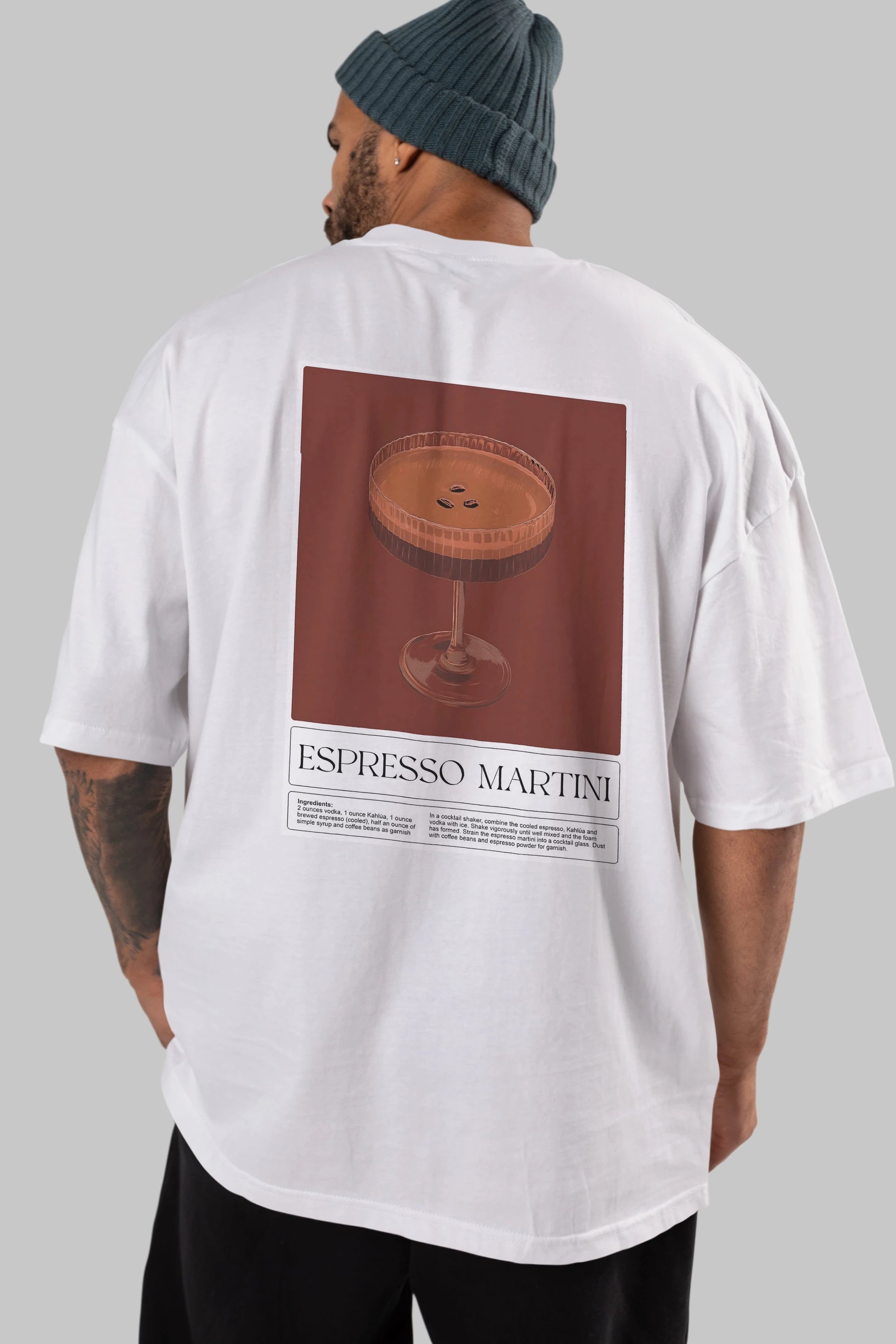Espresso Martini Arka Baskılı Oversize t-shirt Erkek Kadın Unisex %100 Pamuk Bisiklet Yaka tişort