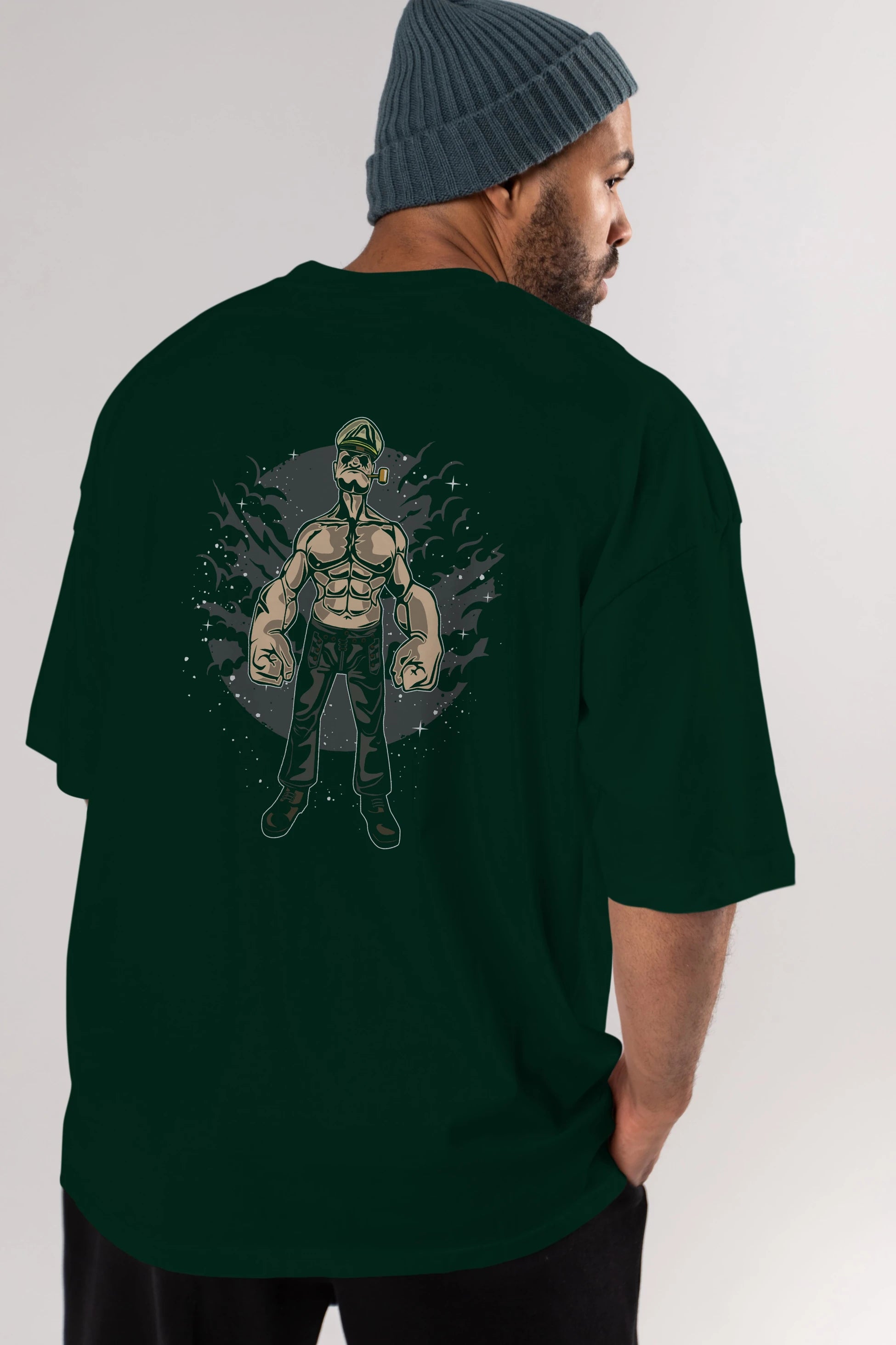 Popeye Arka Baskılı Oversize t-shirt Erkek Kadın Unisex %100 Pamuk