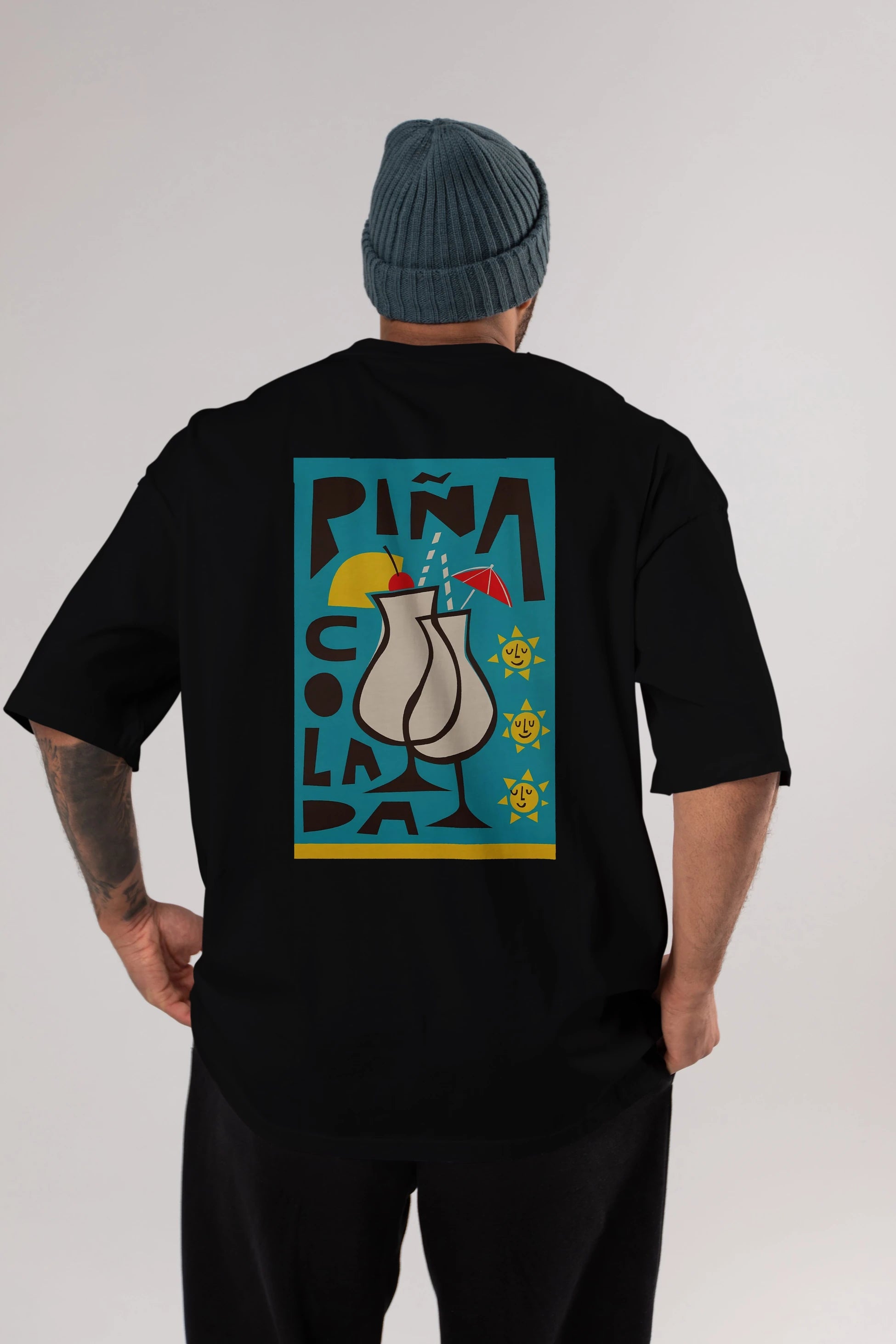 Pina Colada 4 Arka Baskılı Oversize t-shirt Erkek Kadın Unisex %100 Pamuk Bisiklet Yaka tişort