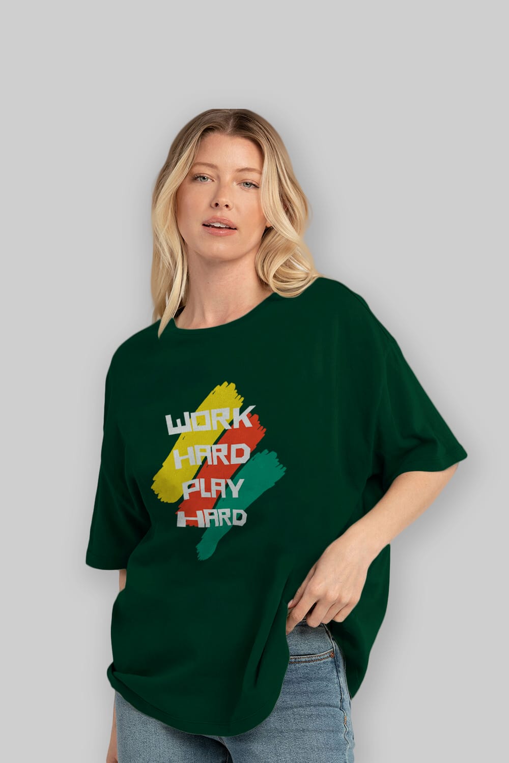 Work Hard Play Hard 2 Ön Baskılı Oversize t-shirt Erkek Kadın Unisex