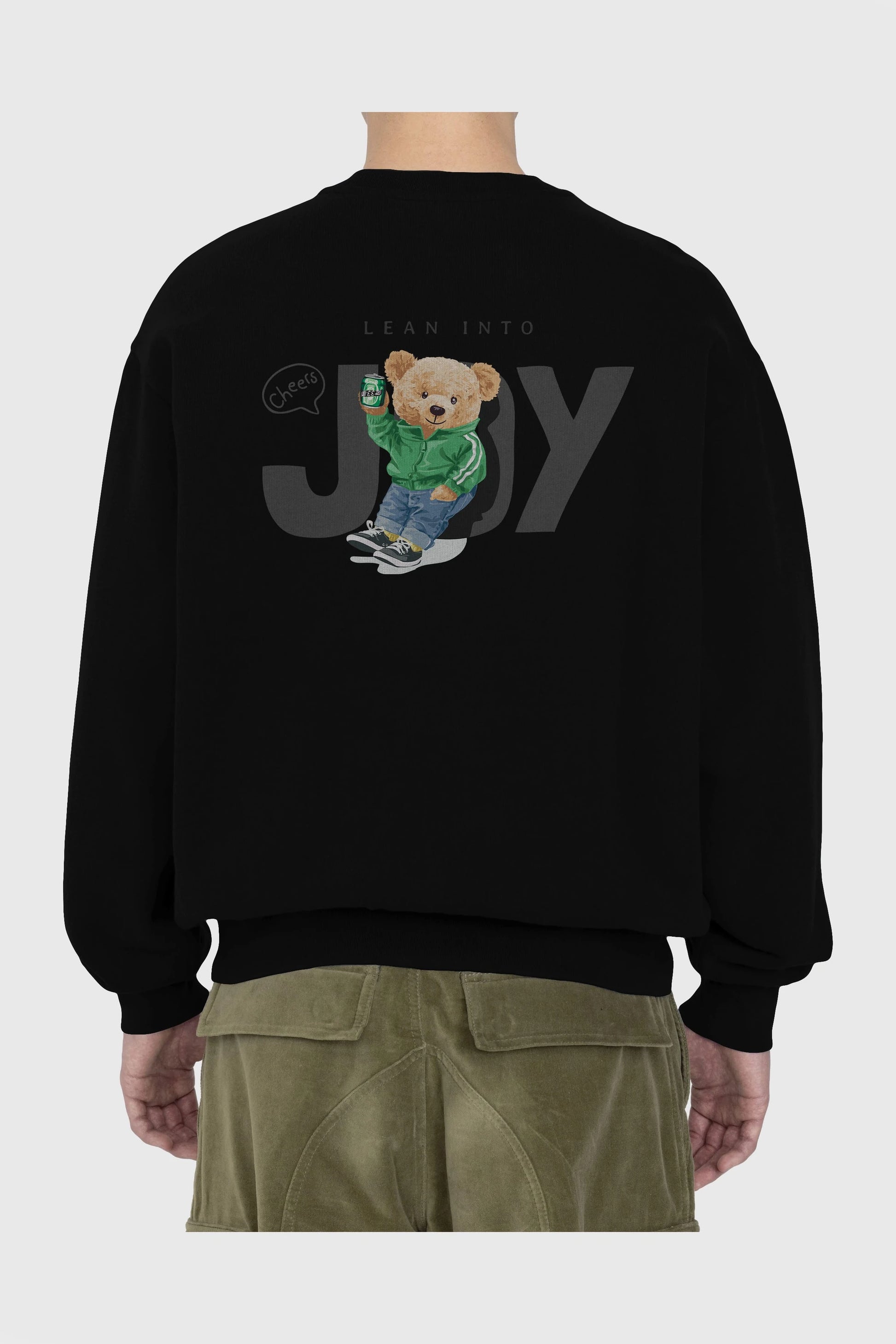 Teddy Bear Joy Arka Baskılı Oversize Sweatshirt Erkek Kadın Unisex