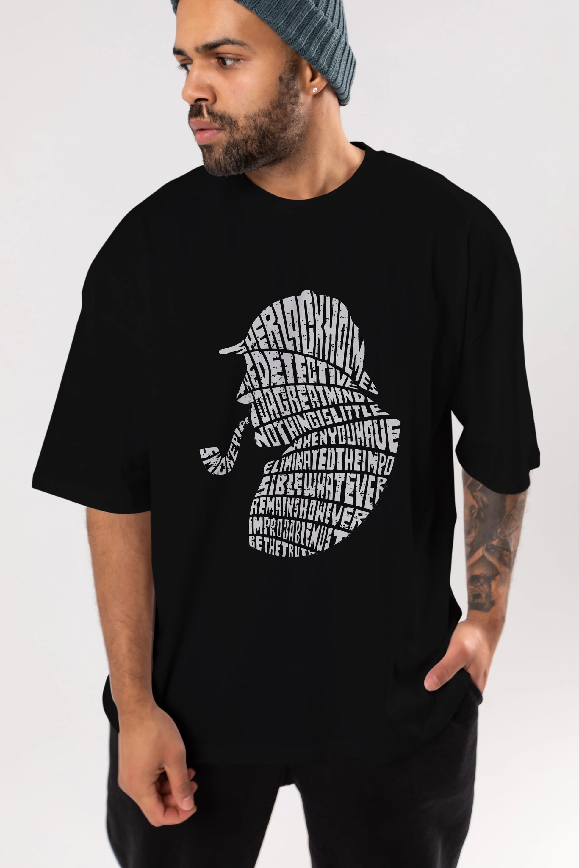 Holmes Ön Baskılı Oversize t-shirt %100 pamuk Erkek Kadın Unisex