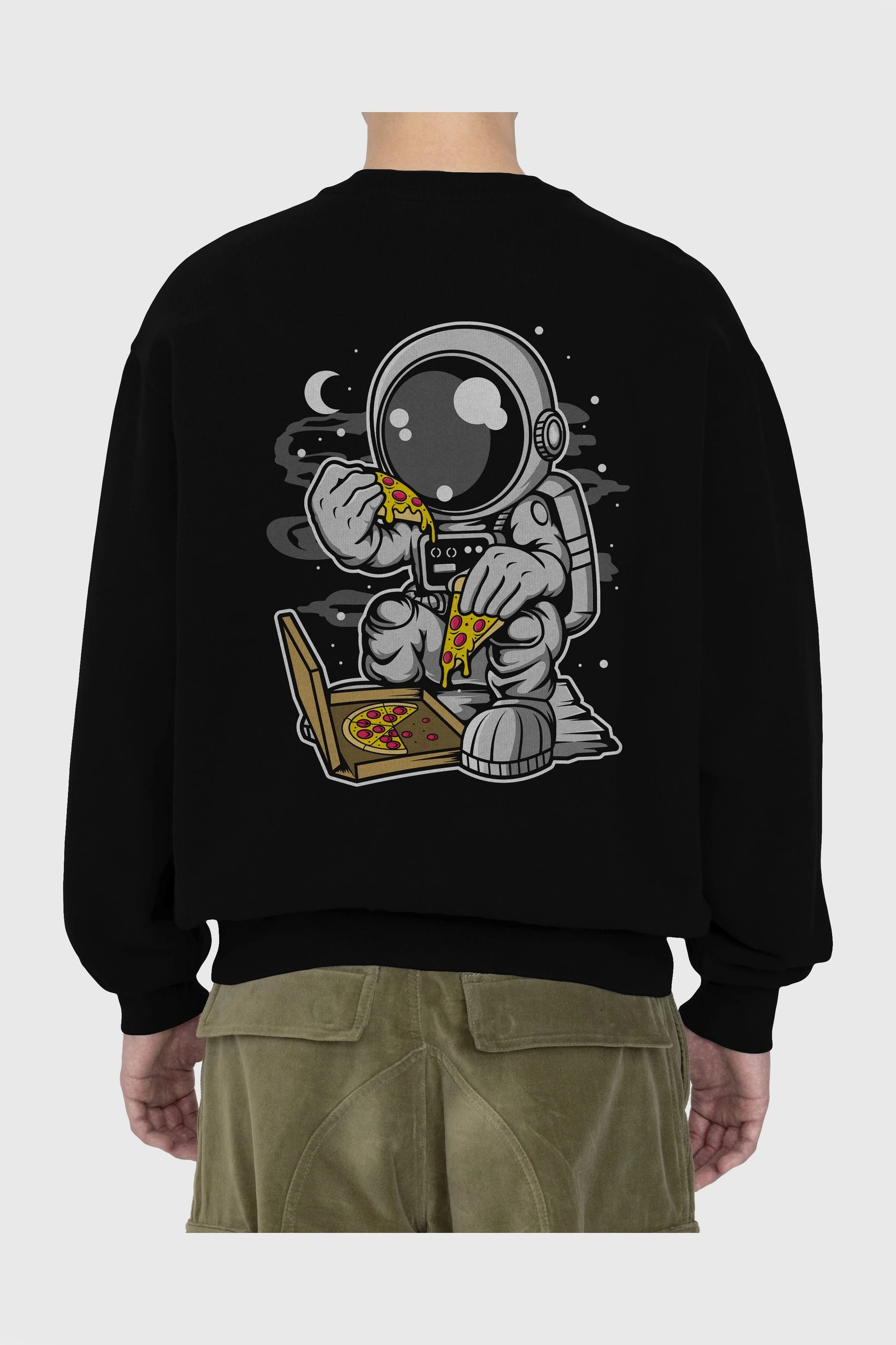 Astronaut Pizza Arka Baskılı Oversize Sweatshirt Erkek Kadın Unisex