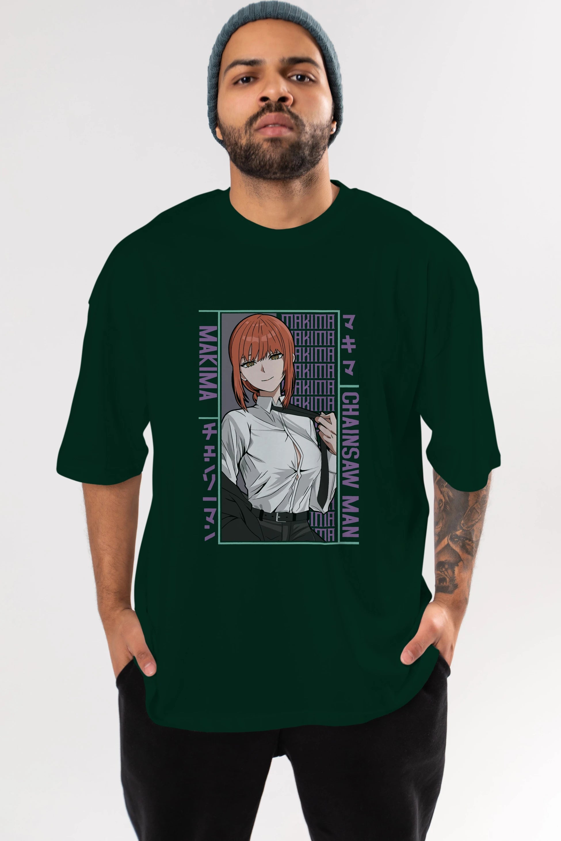 Makima Chain Saw Man Anime Ön Baskılı Oversize t-shirt %100 pamuk Erkek Kadın Unisex