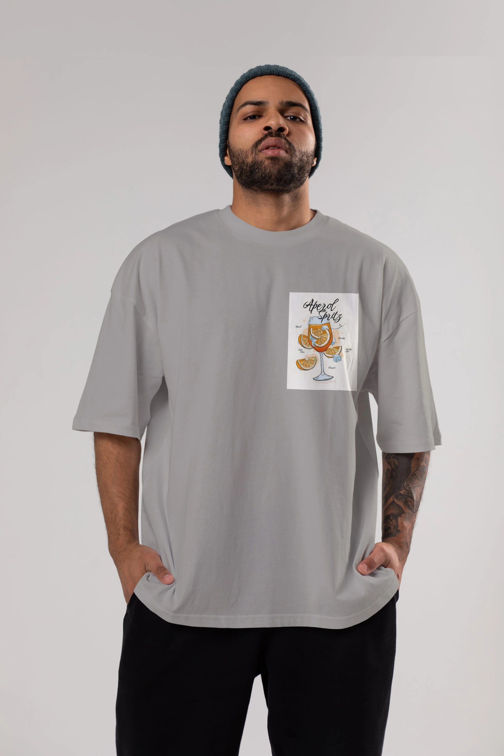Aperol Spritz 6 Ön Sol Baskılı Oversize t-shirt Erkek Kadın Unisex %100 Pamuk Bisiklet Yaka tişort