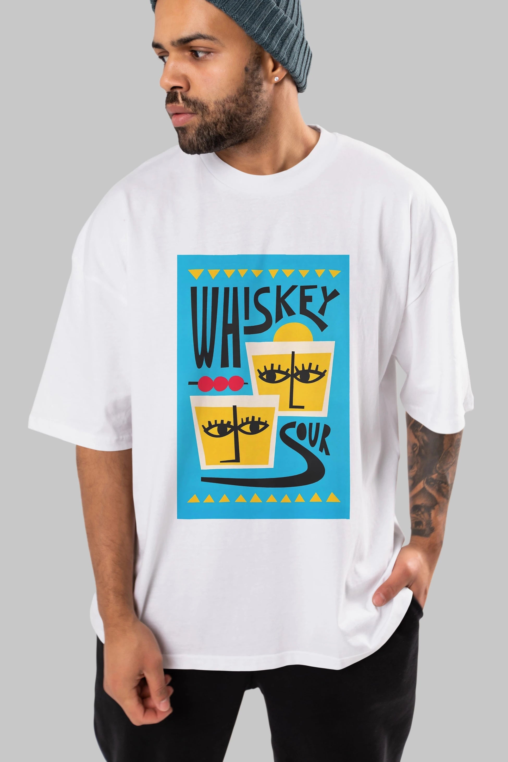 Whiskey Sour 2 Ön Baskılı Oversize t-shirt Erkek Kadın Unisex %100 Pamuk Bisiklet Yaka tişort