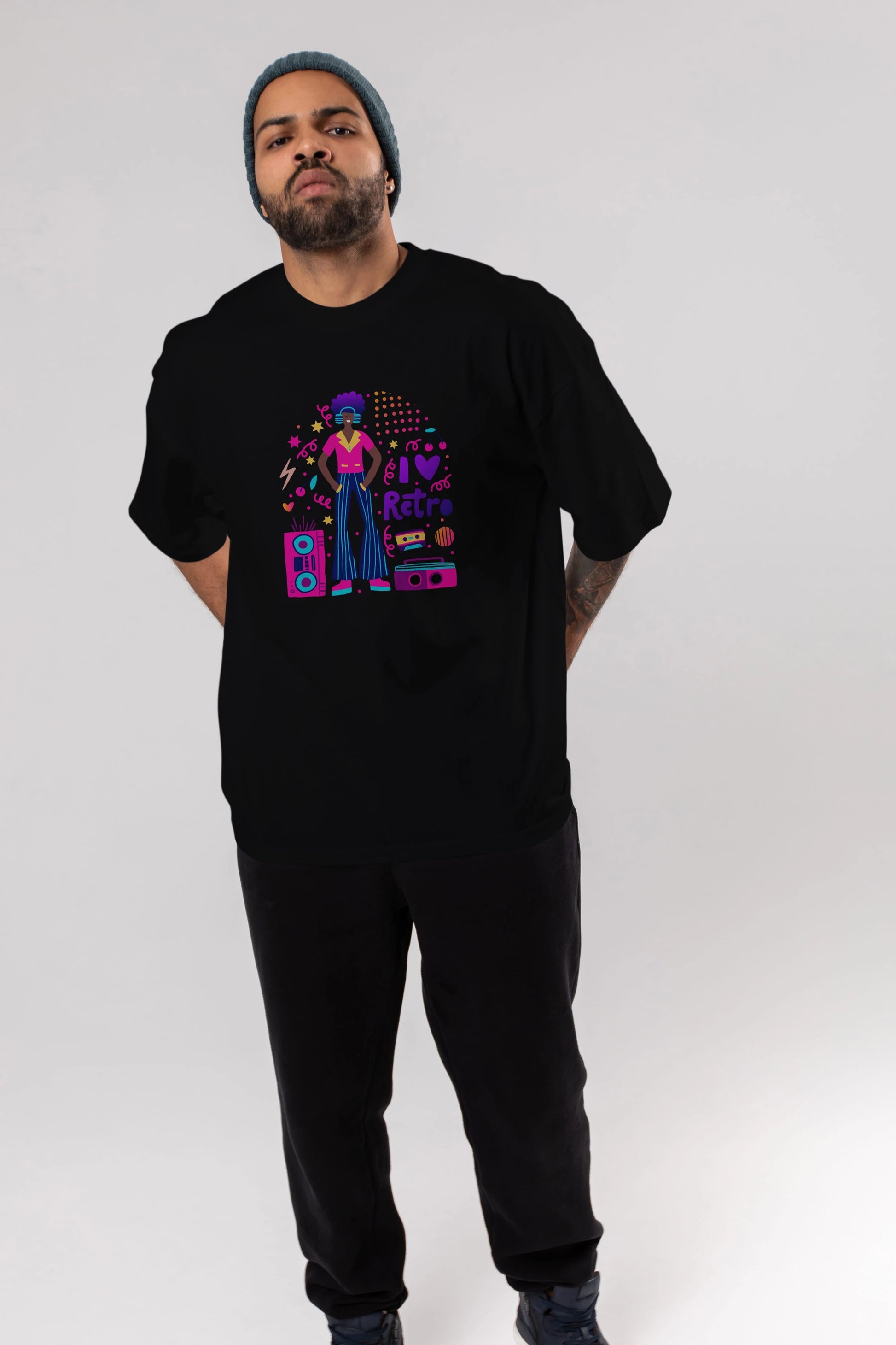 Retro Boy Party Ön Baskılı Oversize t-shirt Erkek Kadın Unisex