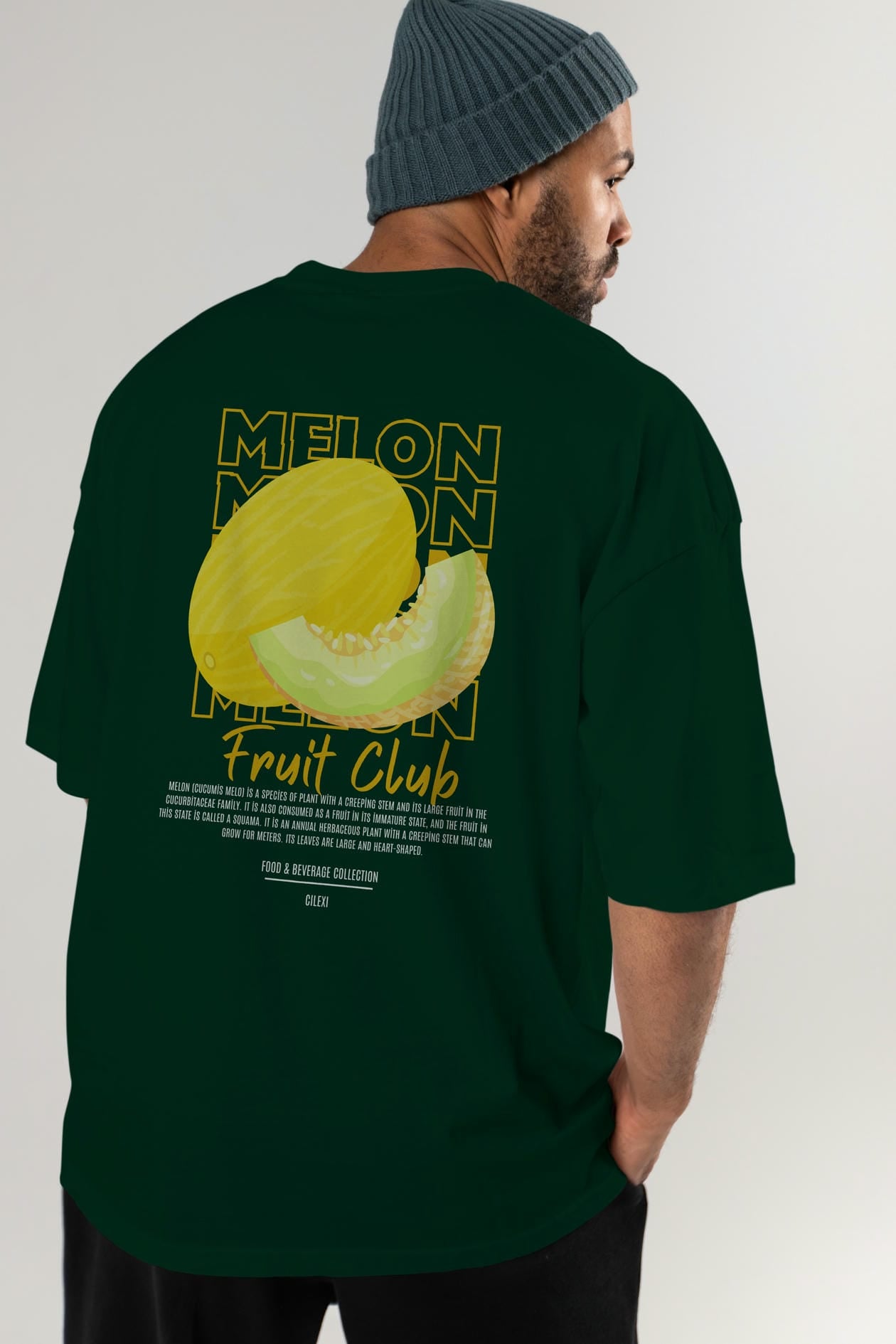 Melon Arka Baskılı Oversize t-shirt Erkek Kadın Pamuk Bisiklet Yaka tişort