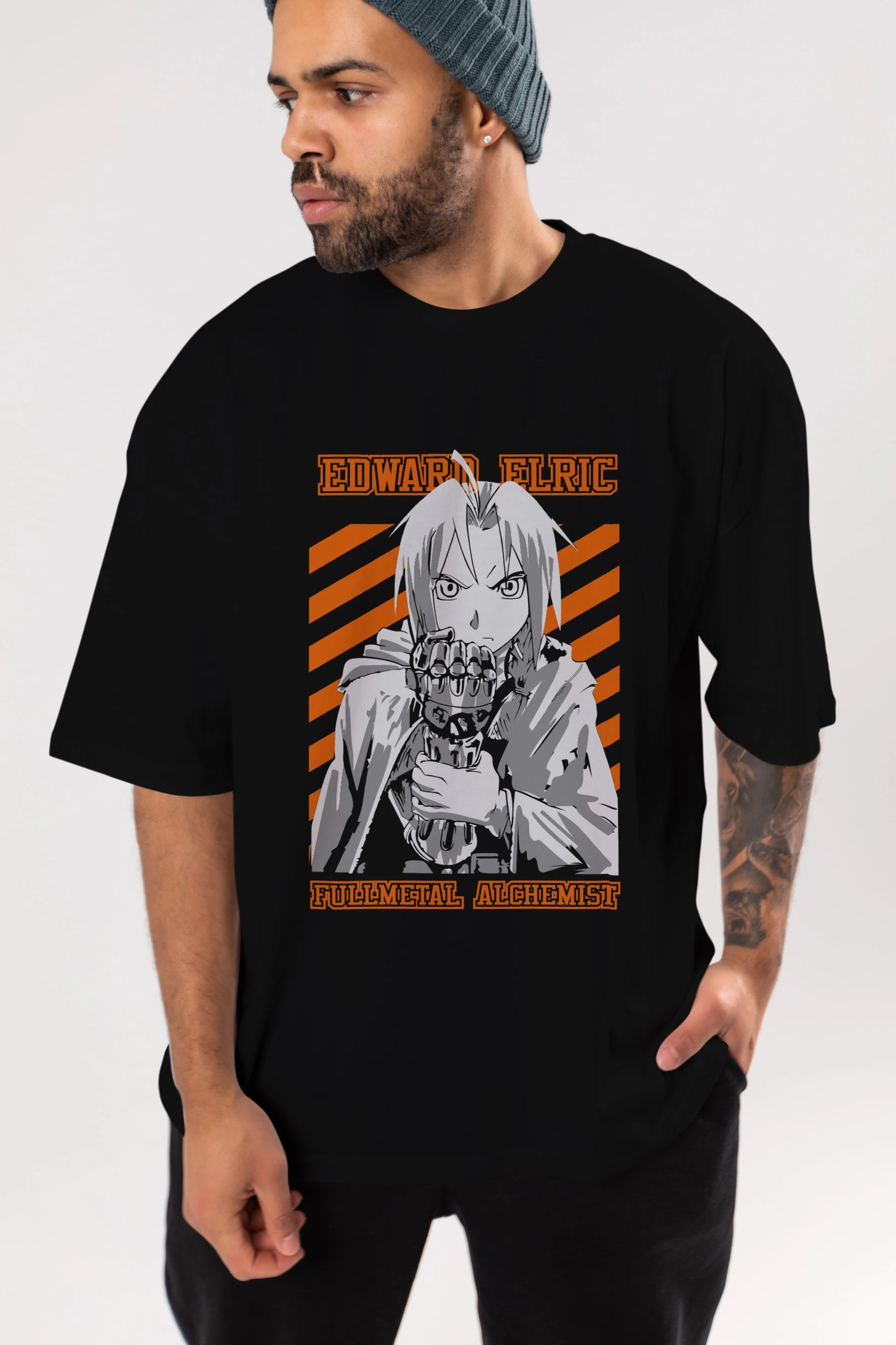 EDWARD ELRIC Anime Ön Baskılı Oversize t-shirt %100 pamuk Erkek Kadın Unisex