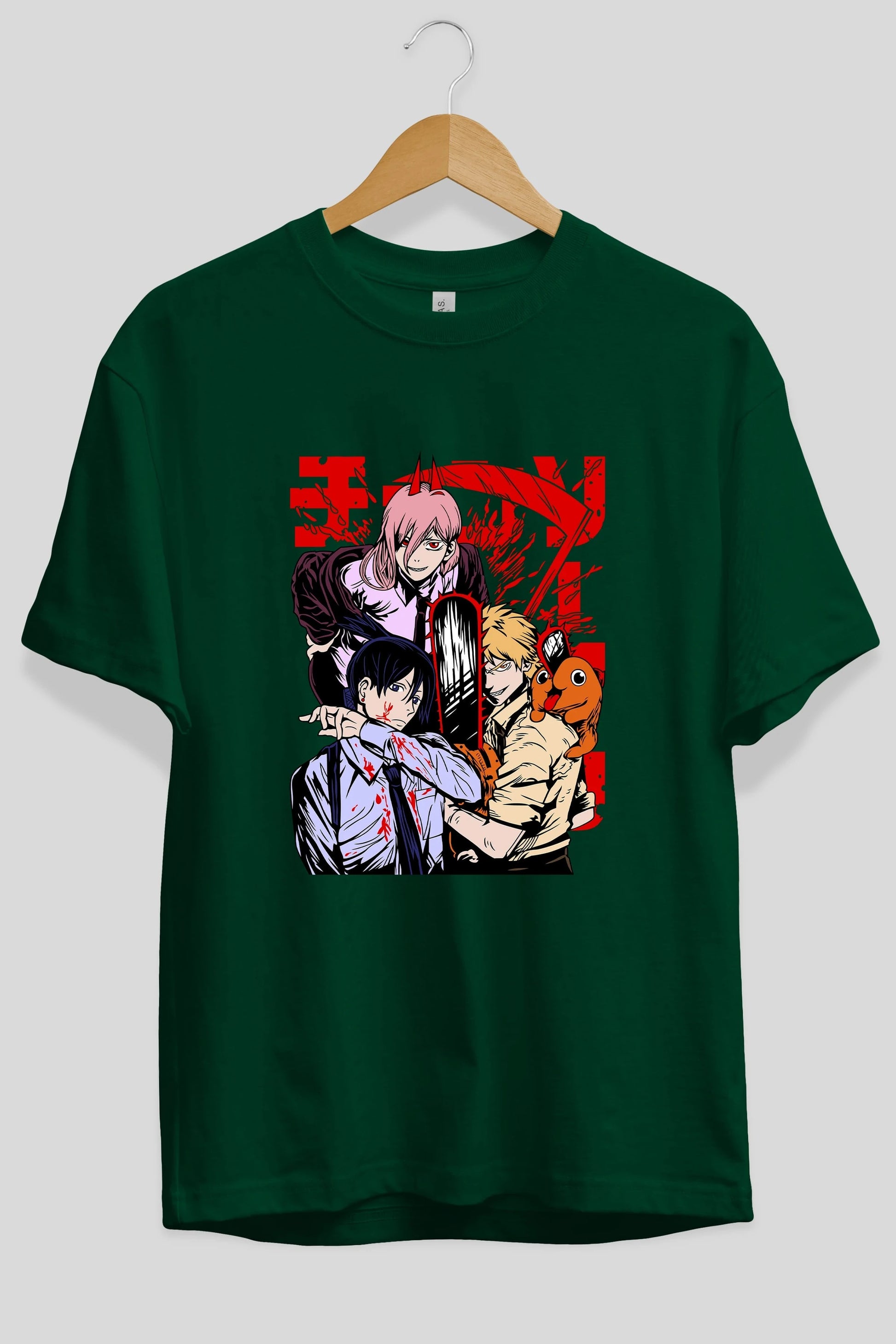 CHAINSAWMAN CREW Anime Ön Baskılı Oversize t-shirt %100 pamuk Erkek Kadın Unisex