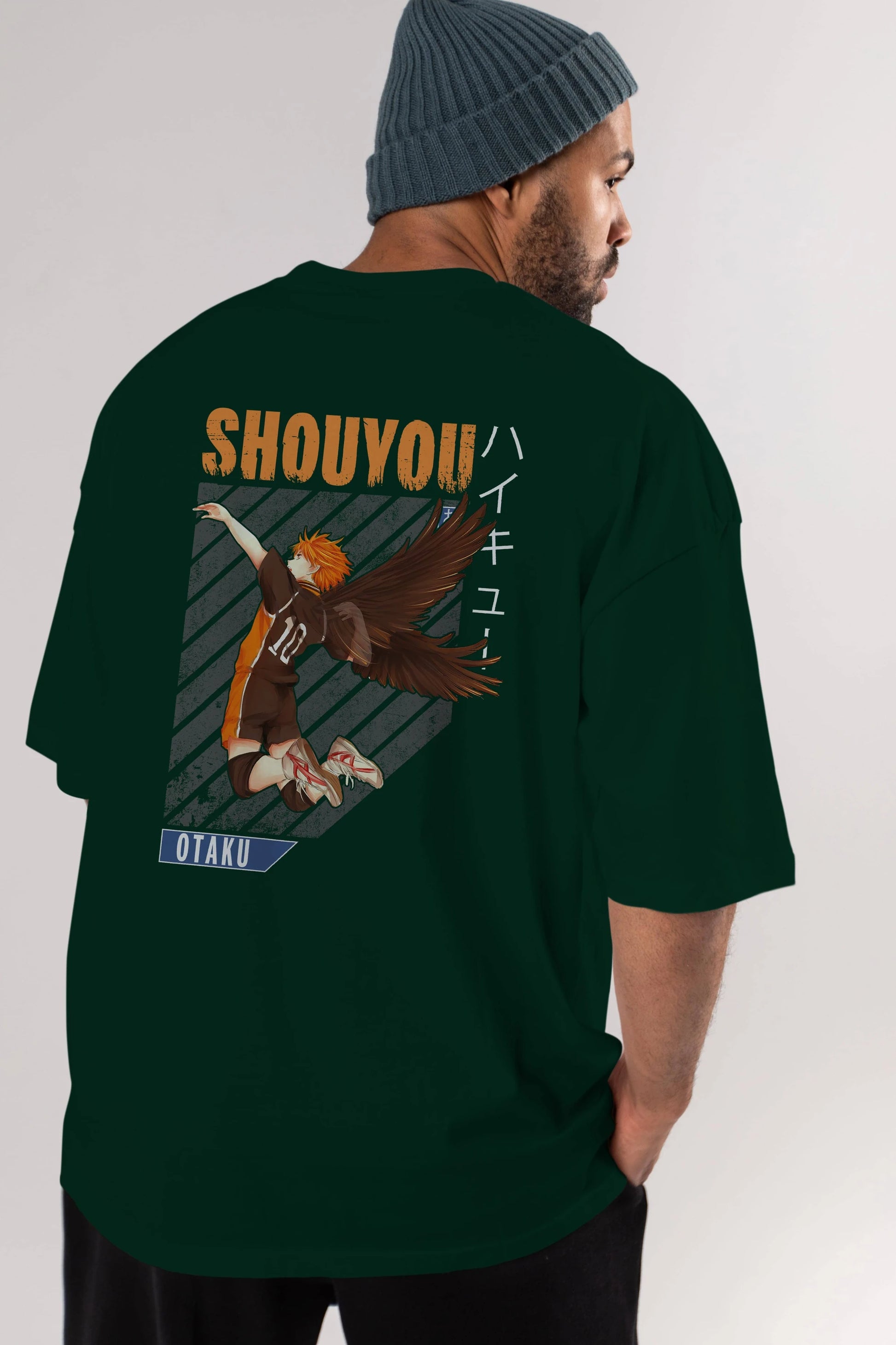Shouyou Hinata 10 Anime Arka Baskılı Oversize t-shirt Erkek Kadın Unisex