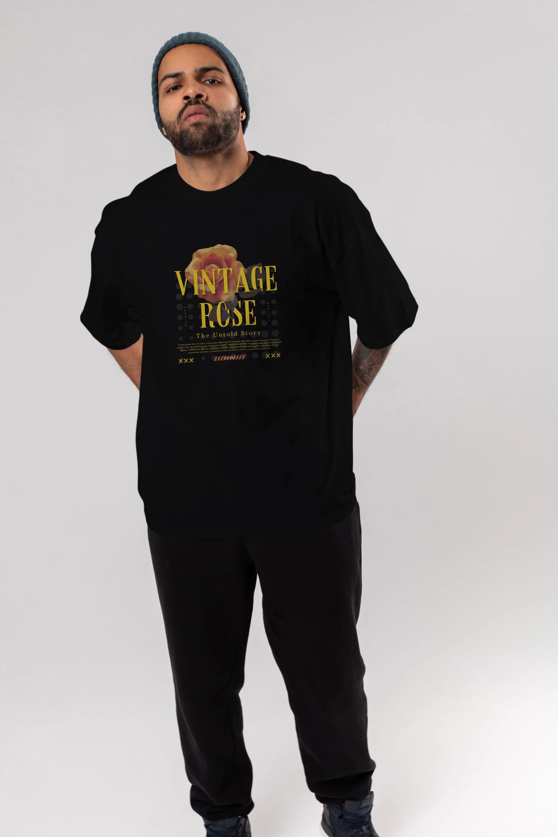 Vintage Rose Yazılı Ön Baskılı Oversize t-shirt Erkek Kadın Unisex