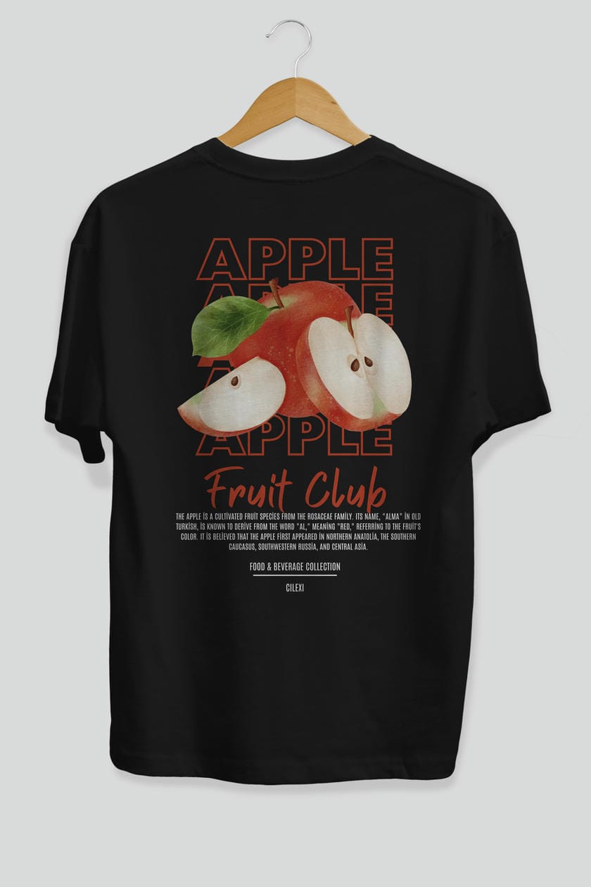 Apple Arka Baskılı Oversize t-shirt Erkek Kadın Pamuk Bisiklet Yaka tişort