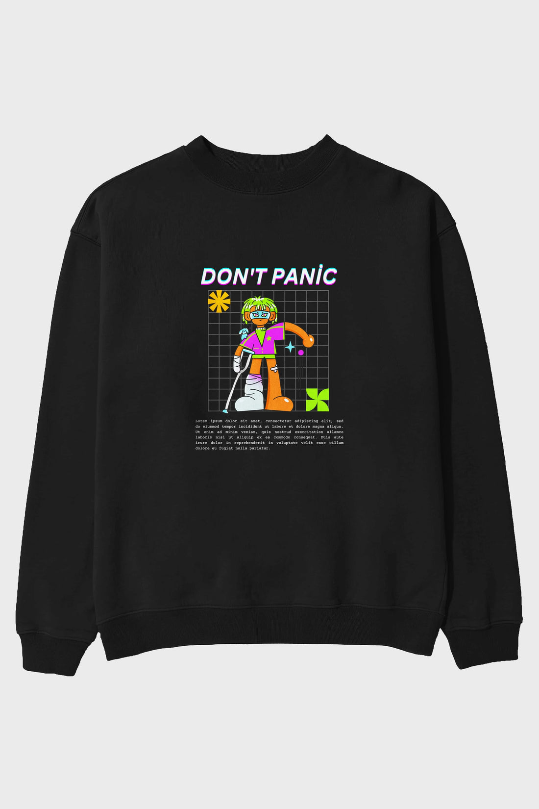 Dont Panic Yazılı Ön Baskılı Oversize Sweatshirt Erkek Kadın Unisex