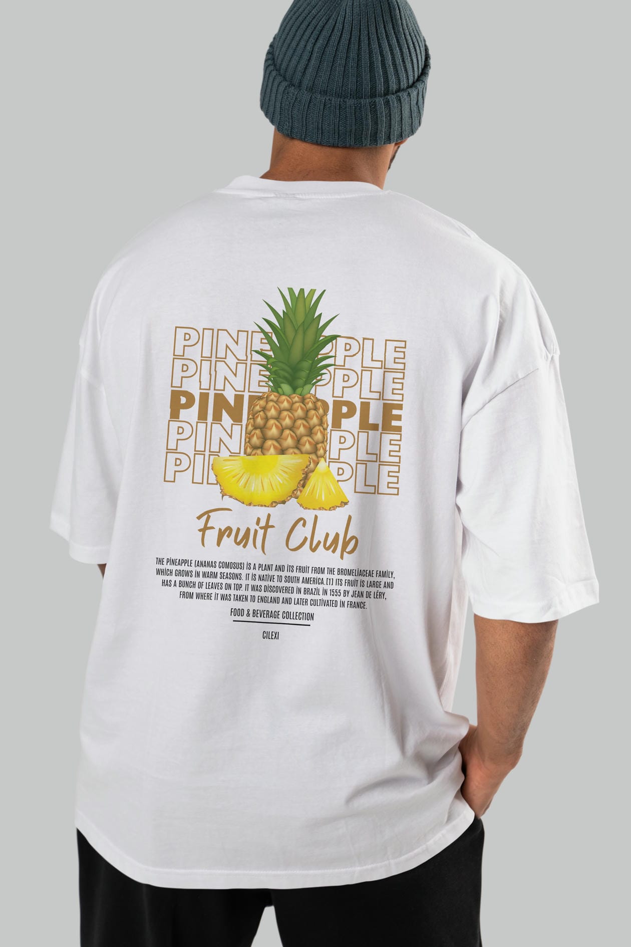 Pineapple Arka Baskılı Oversize t-shirt Erkek Kadın Pamuk Bisiklet Yaka tişort