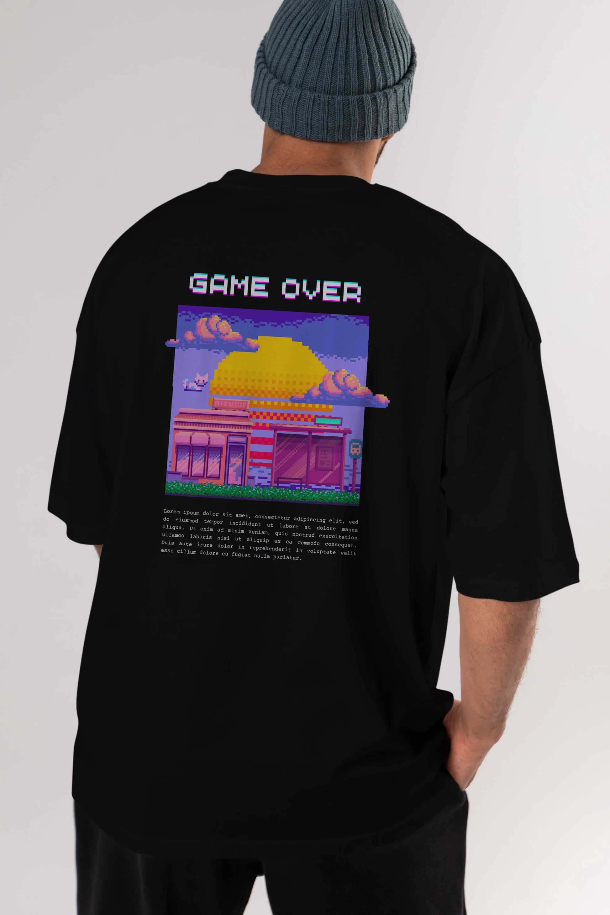 Game Over Yazılı Arka Baskılı Oversize t-shirt Erkek Kadın Unisex